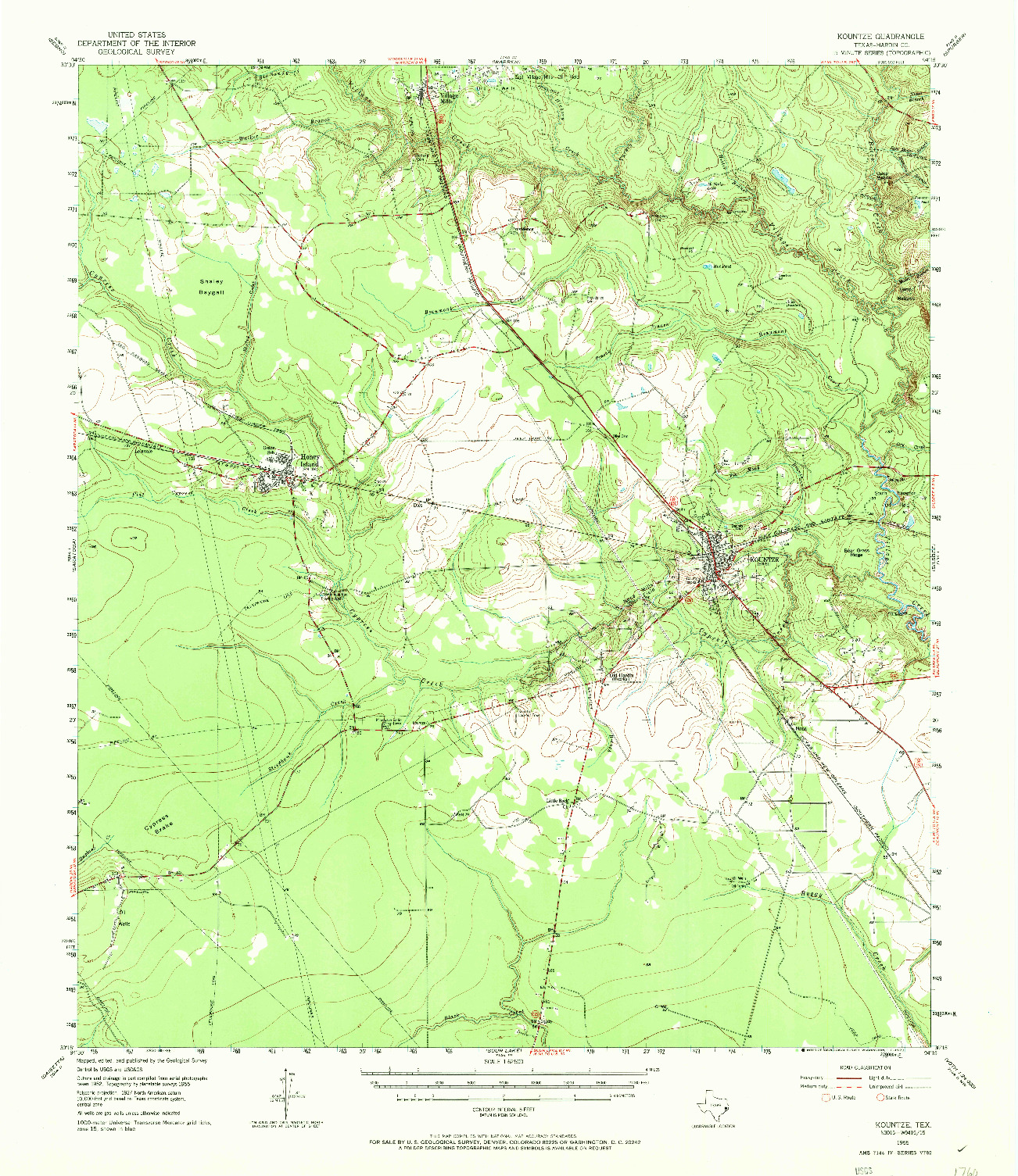 USGS 1:62500-SCALE QUADRANGLE FOR KOUNTZE, TX 1955