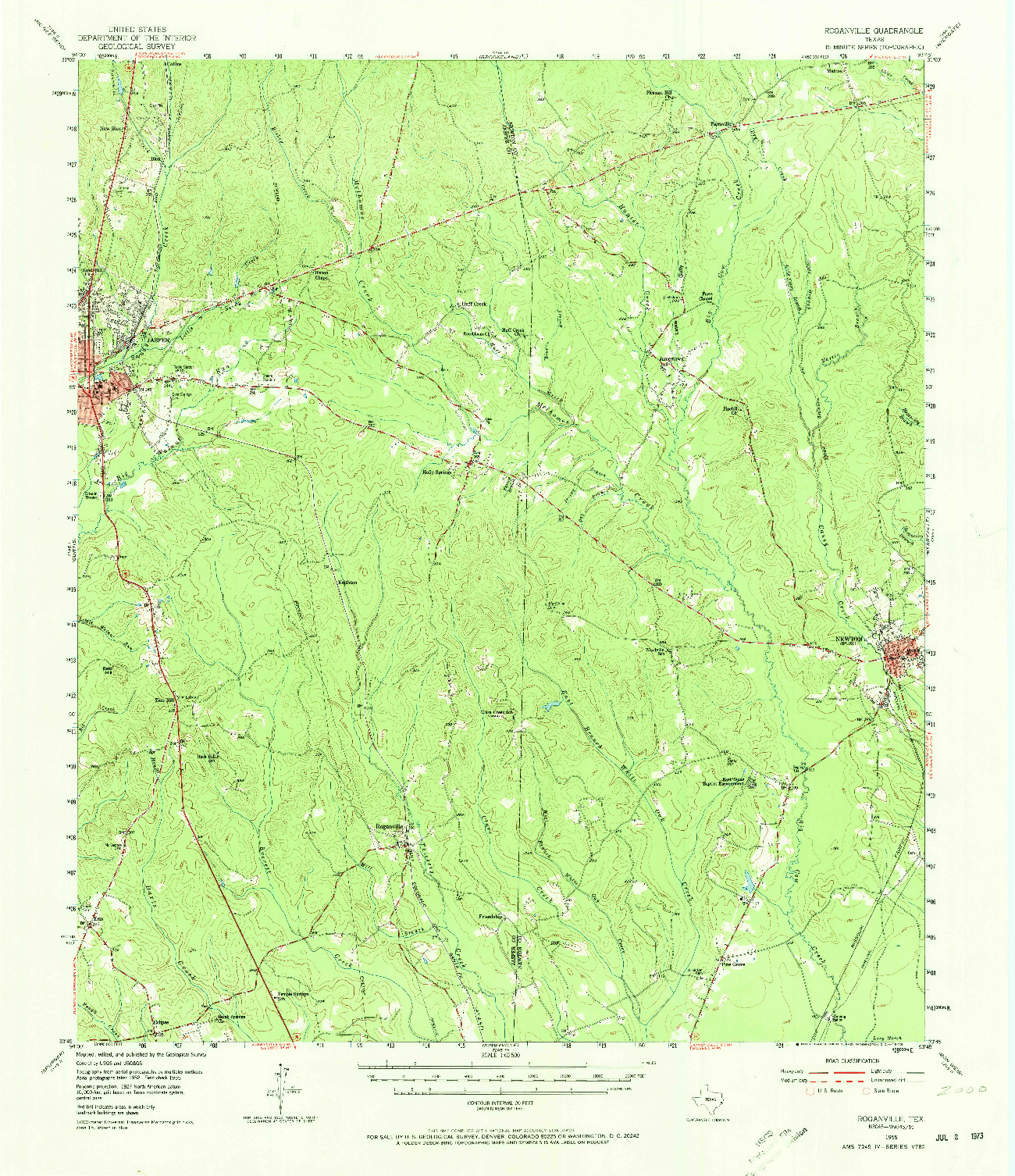USGS 1:62500-SCALE QUADRANGLE FOR ROGANVILLE, TX 1955