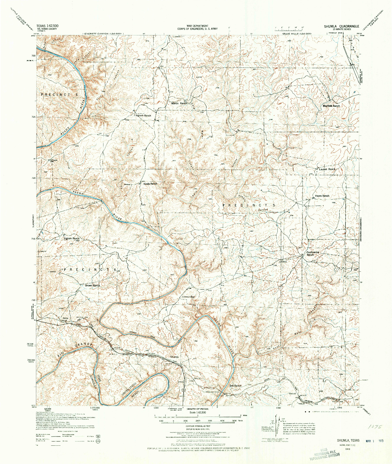 USGS 1:62500-SCALE QUADRANGLE FOR SHUMLA, TX 1943