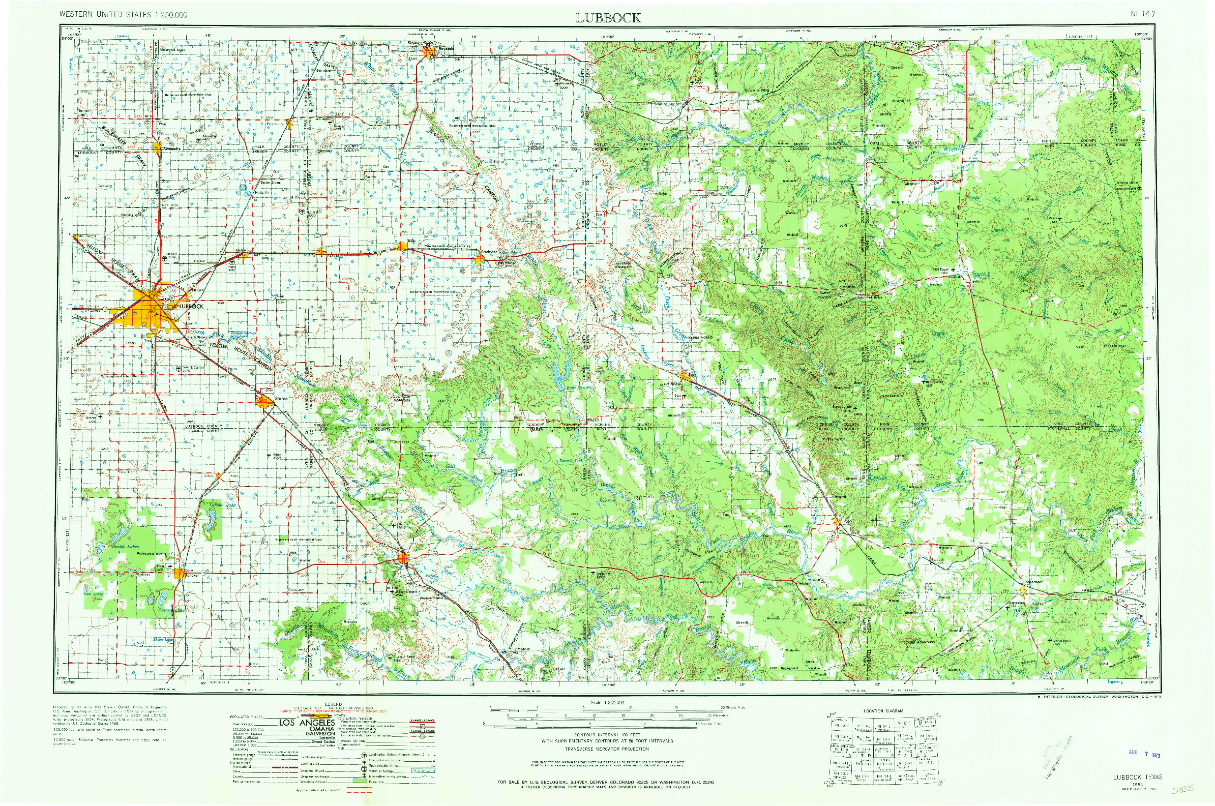 USGS 1:250000-SCALE QUADRANGLE FOR LUBBOCK, TX 1954