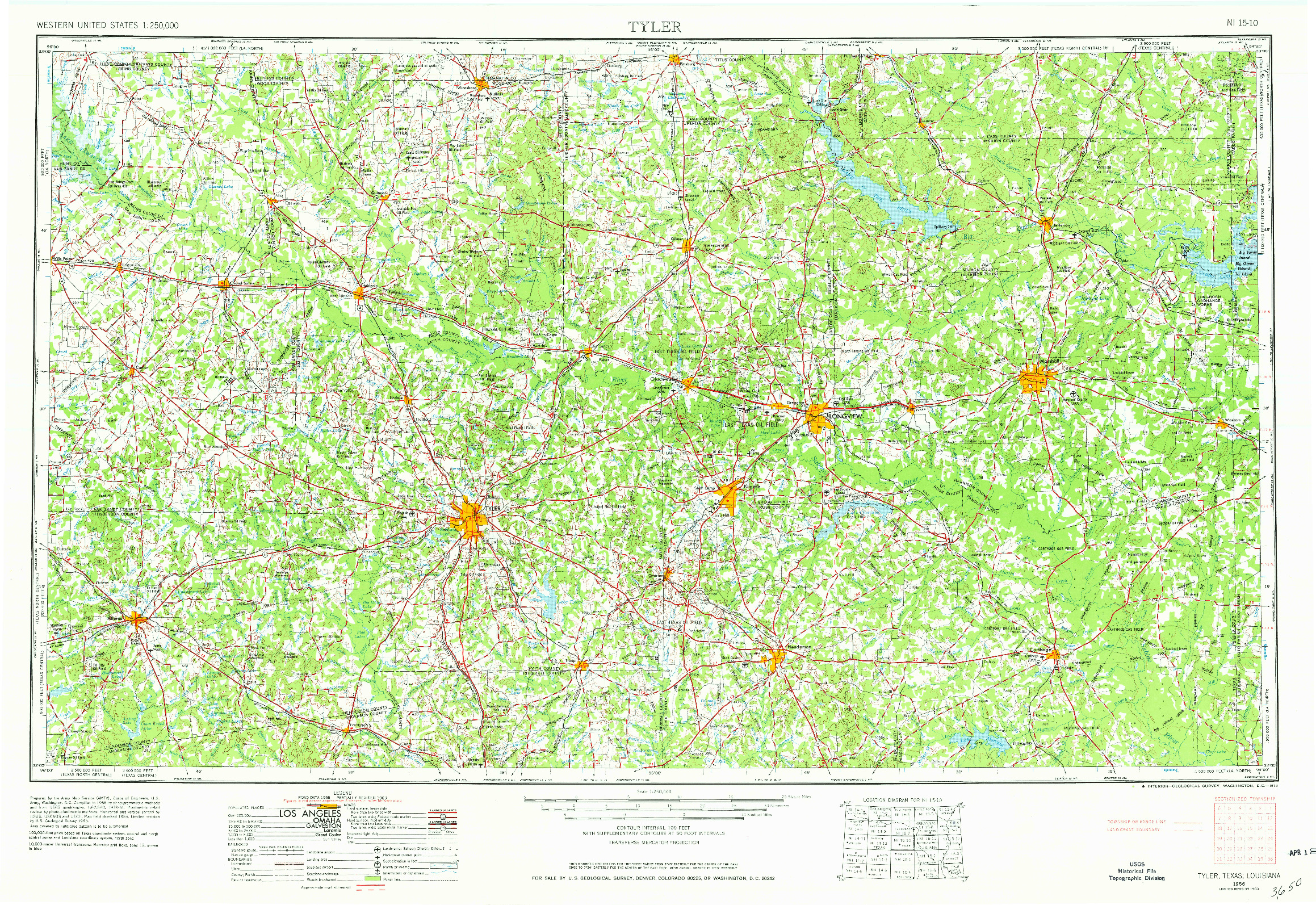 USGS 1:250000-SCALE QUADRANGLE FOR TYLER, TX 1956