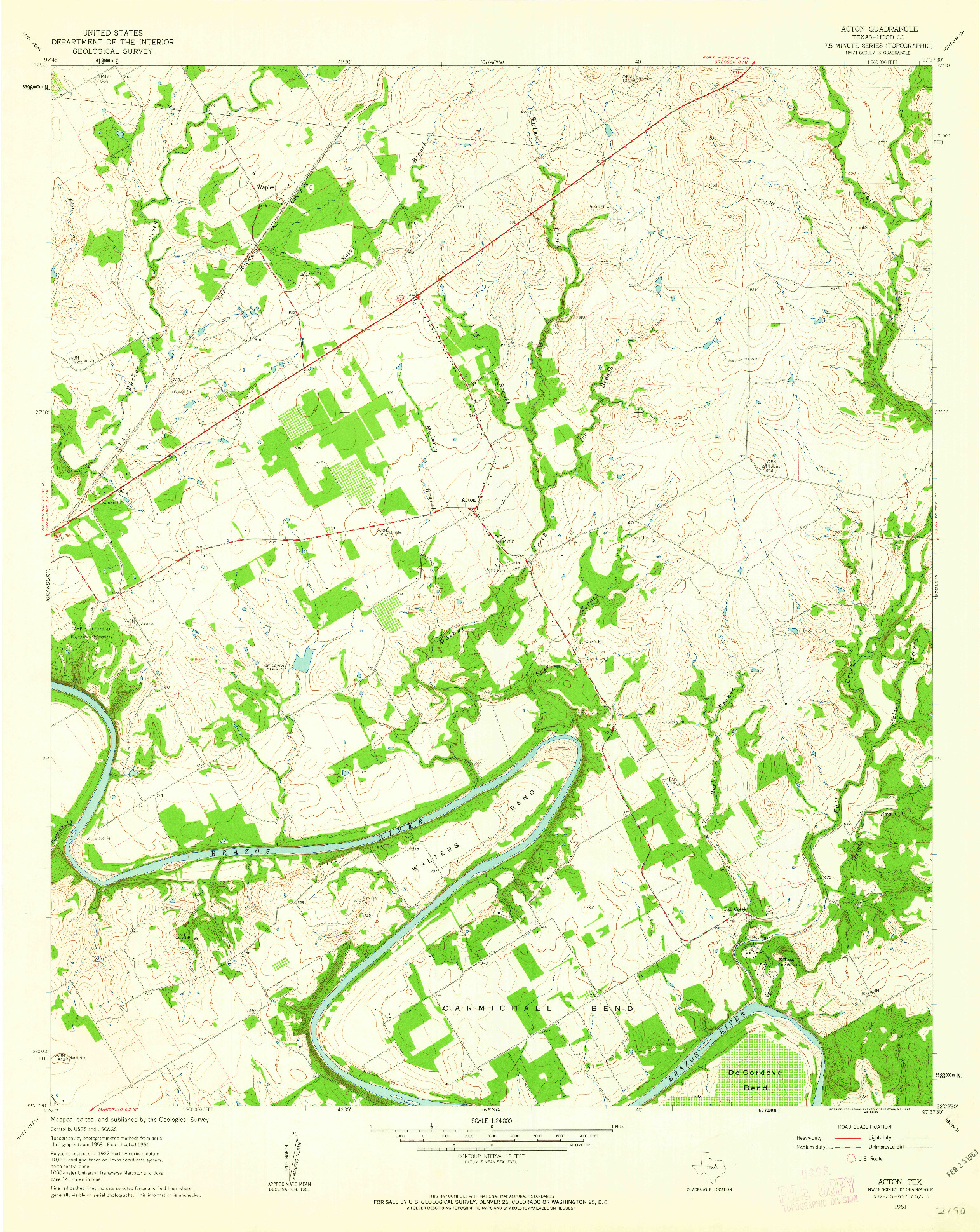 USGS 1:24000-SCALE QUADRANGLE FOR ACTON, TX 1961