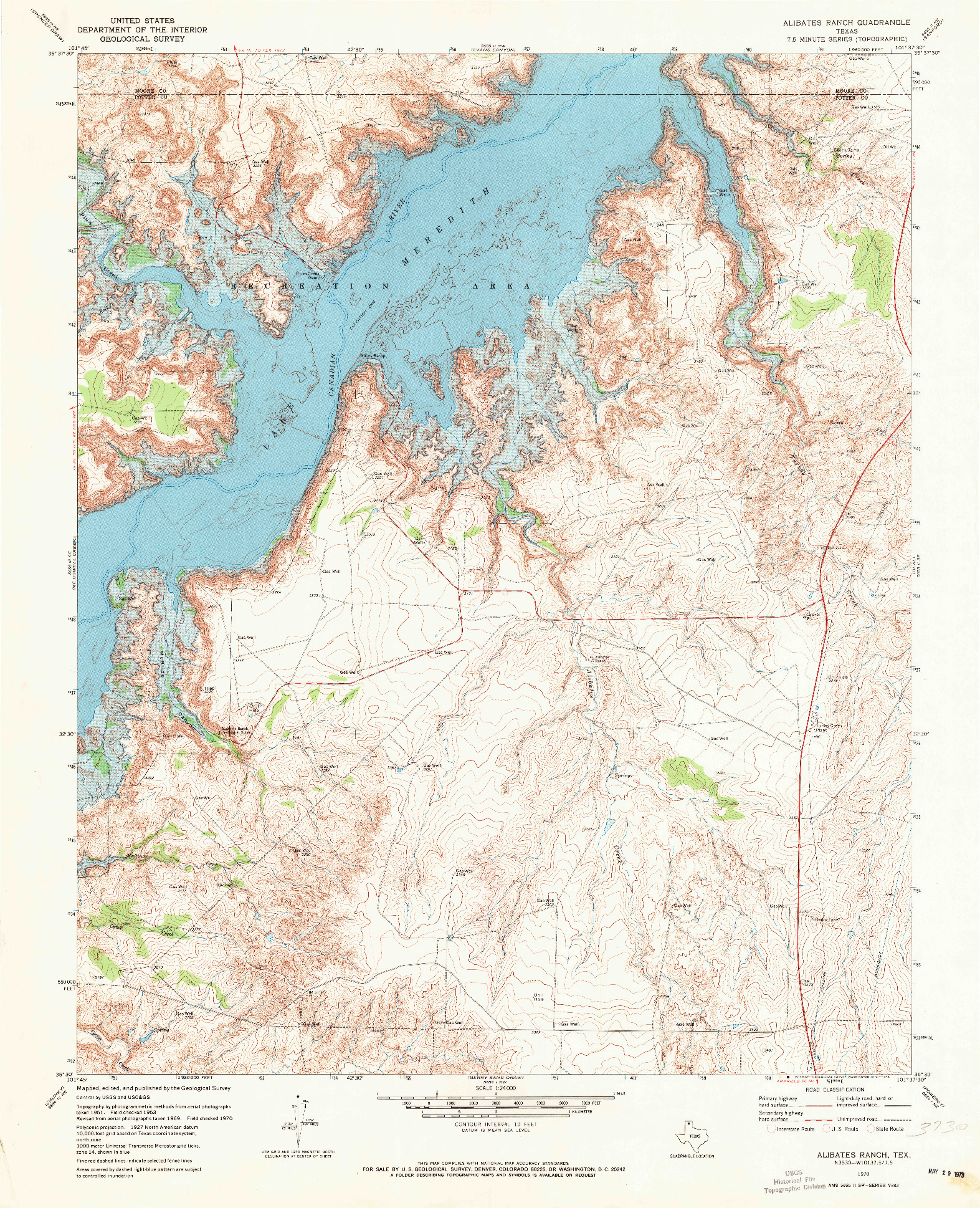 USGS 1:24000-SCALE QUADRANGLE FOR ALIBATES RANCH, TX 1970