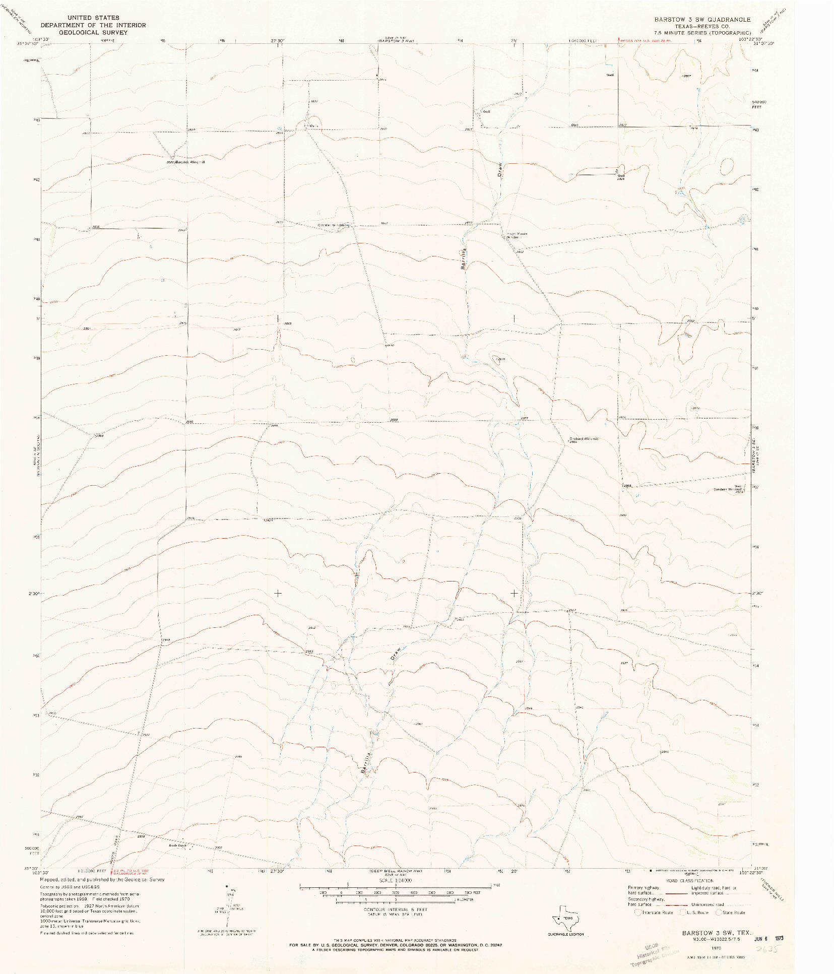 USGS 1:24000-SCALE QUADRANGLE FOR BARSTOW 3 SW, TX 1970