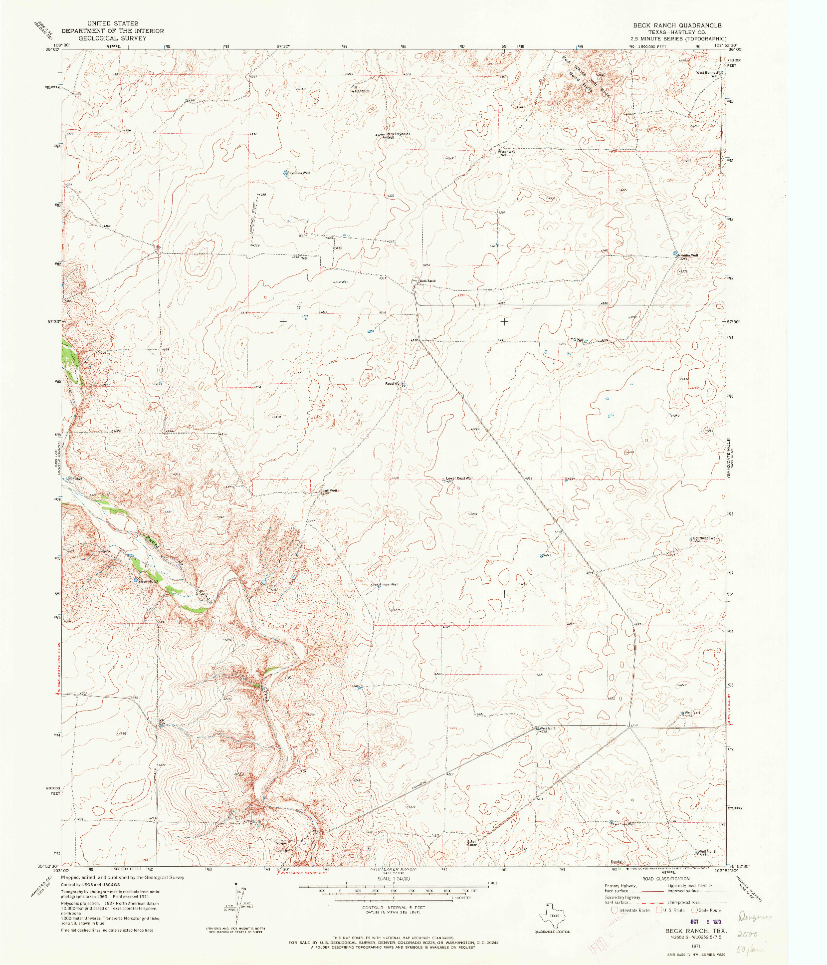 USGS 1:24000-SCALE QUADRANGLE FOR BECK RANCH, TX 1971