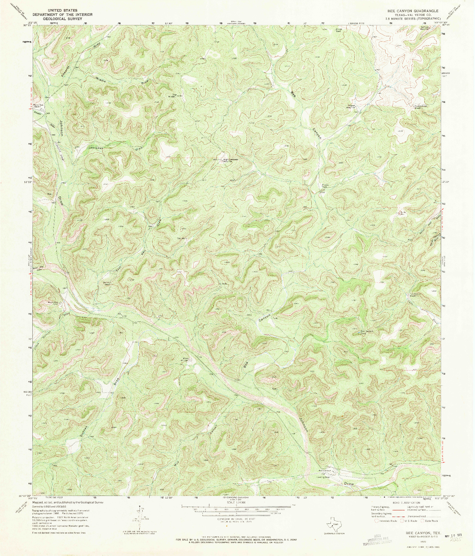 USGS 1:24000-SCALE QUADRANGLE FOR BEE CANYON, TX 1970