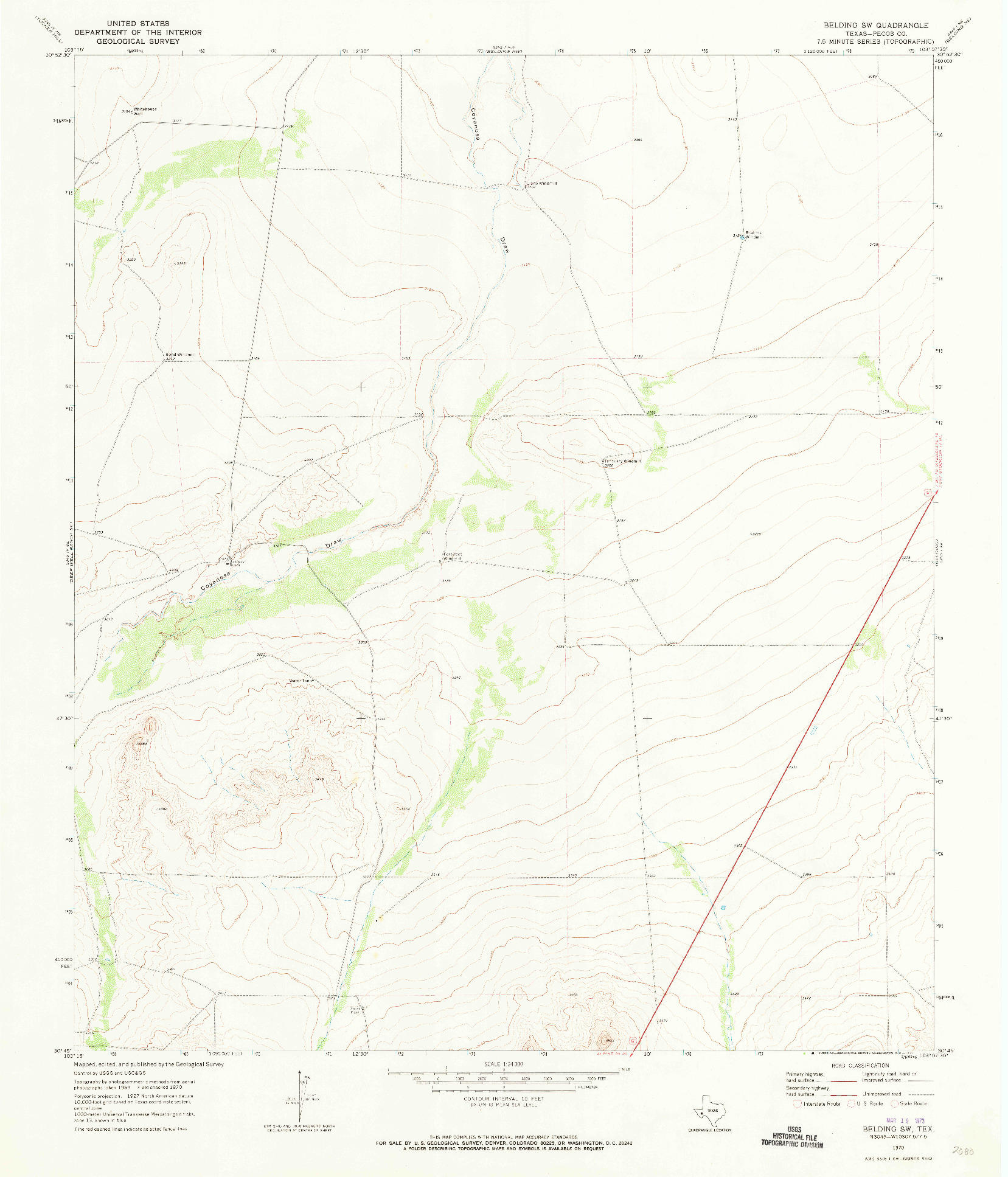 USGS 1:24000-SCALE QUADRANGLE FOR BELDING SW, TX 1970
