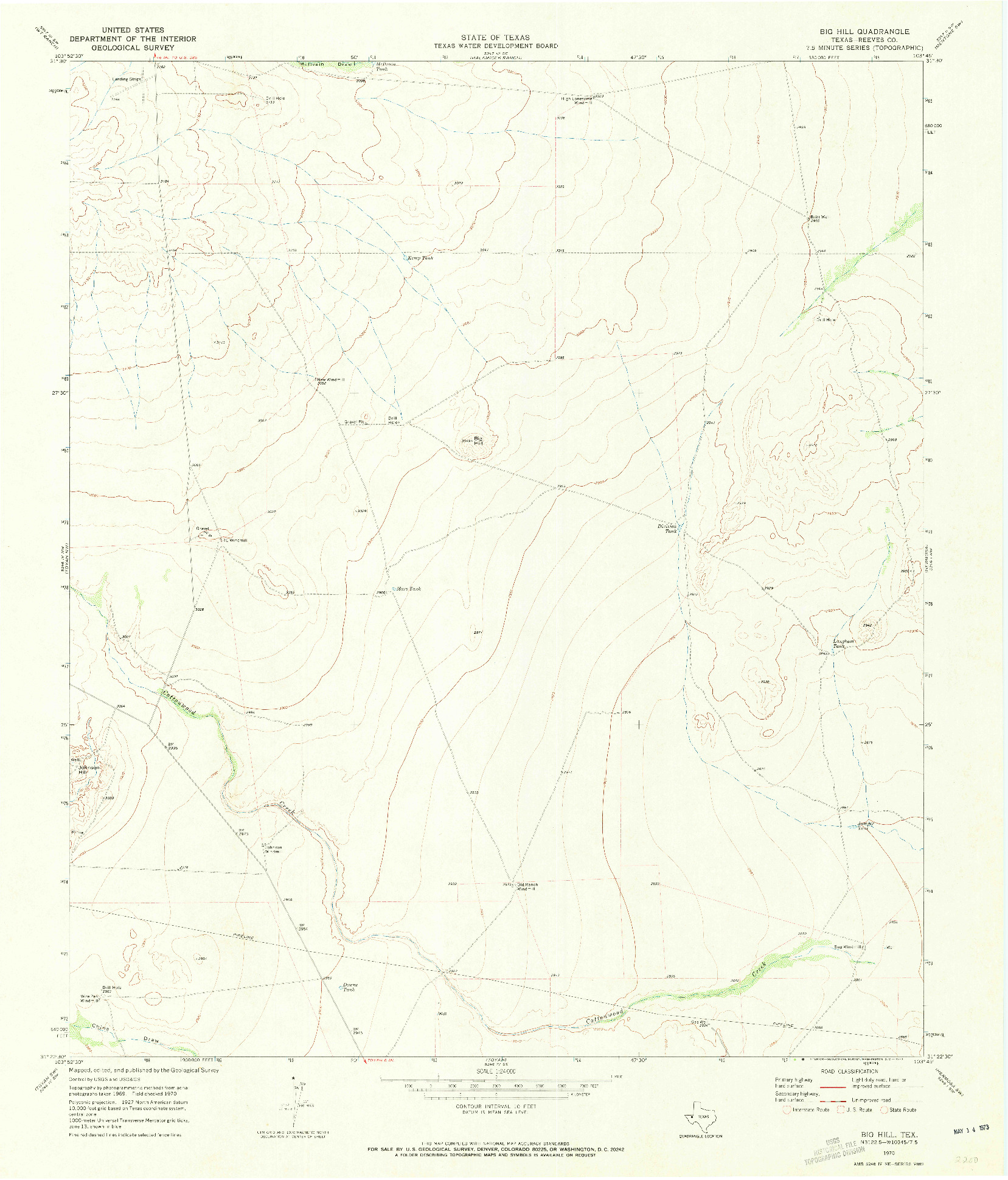 USGS 1:24000-SCALE QUADRANGLE FOR BIG HILL, TX 1970