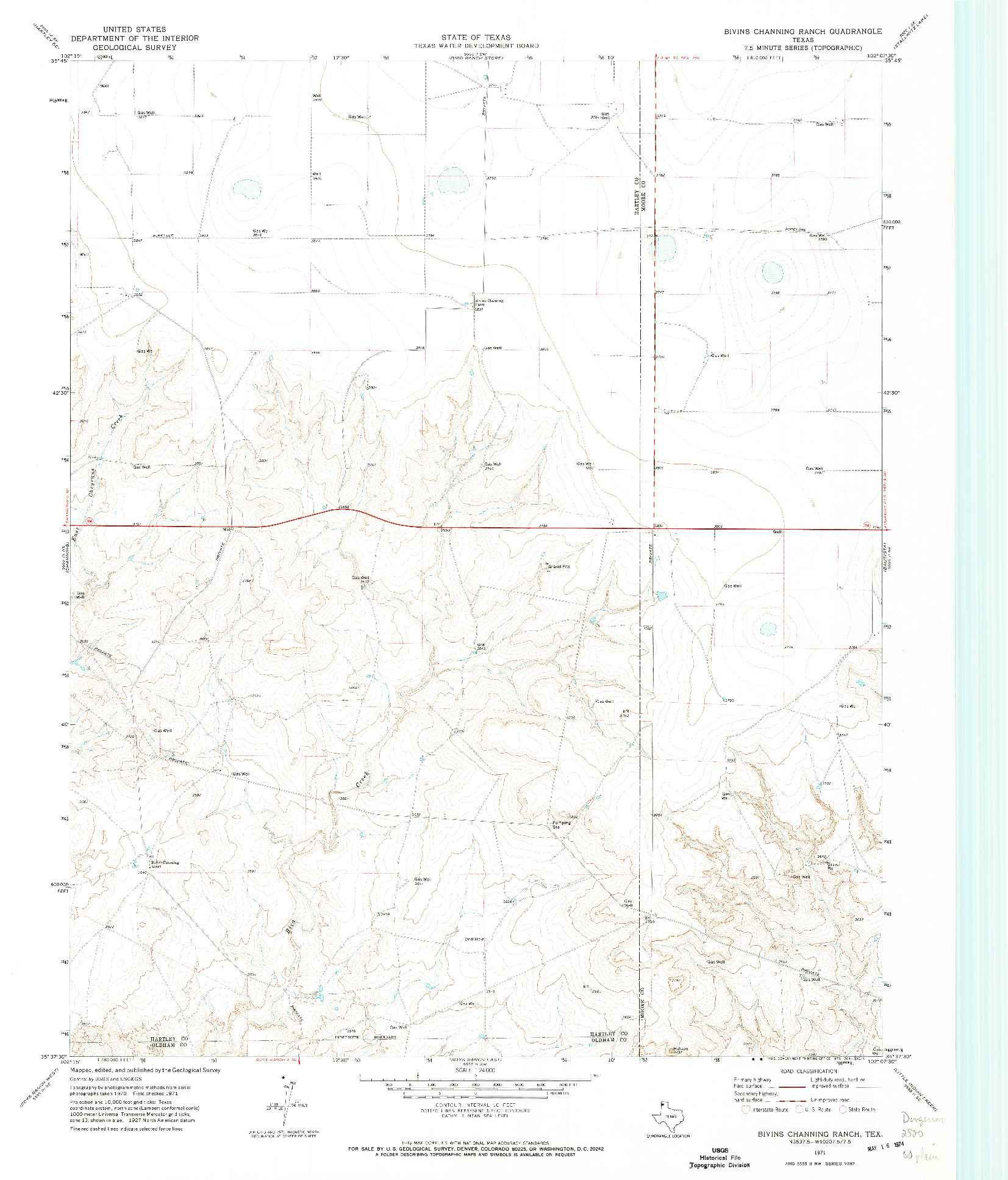 USGS 1:24000-SCALE QUADRANGLE FOR BIVINS CHANNING RANCH, TX 1971