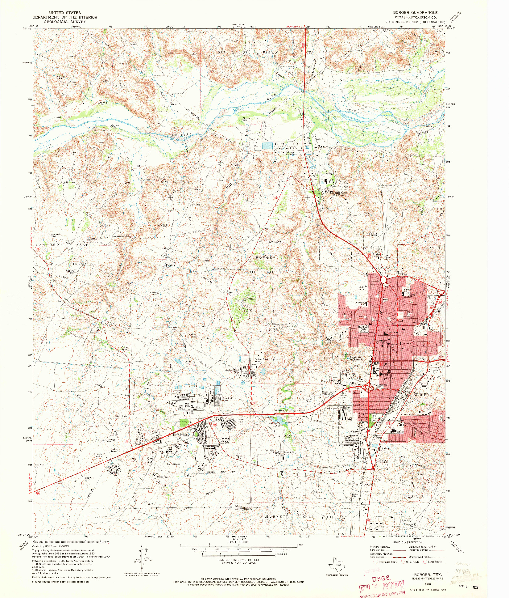 USGS 1:24000-SCALE QUADRANGLE FOR BORGER, TX 1970