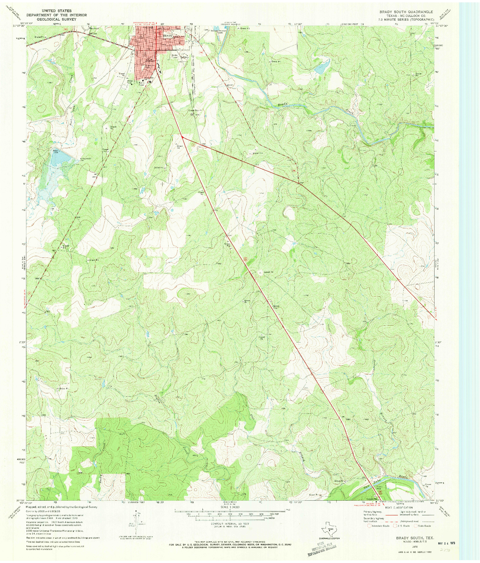 USGS 1:24000-SCALE QUADRANGLE FOR BRADY SOUTH, TX 1970