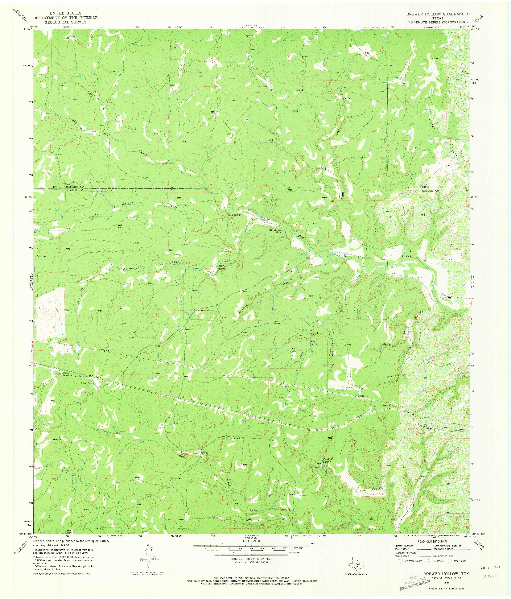 USGS 1:24000-SCALE QUADRANGLE FOR BREWER HOLLOW, TX 1970