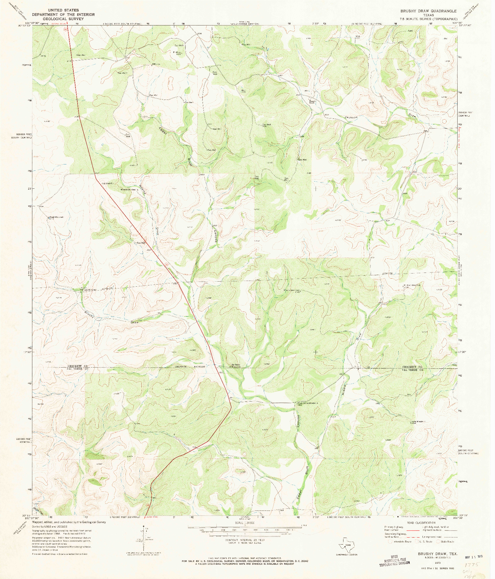 USGS 1:24000-SCALE QUADRANGLE FOR BRUSHY DRAW, TX 1970