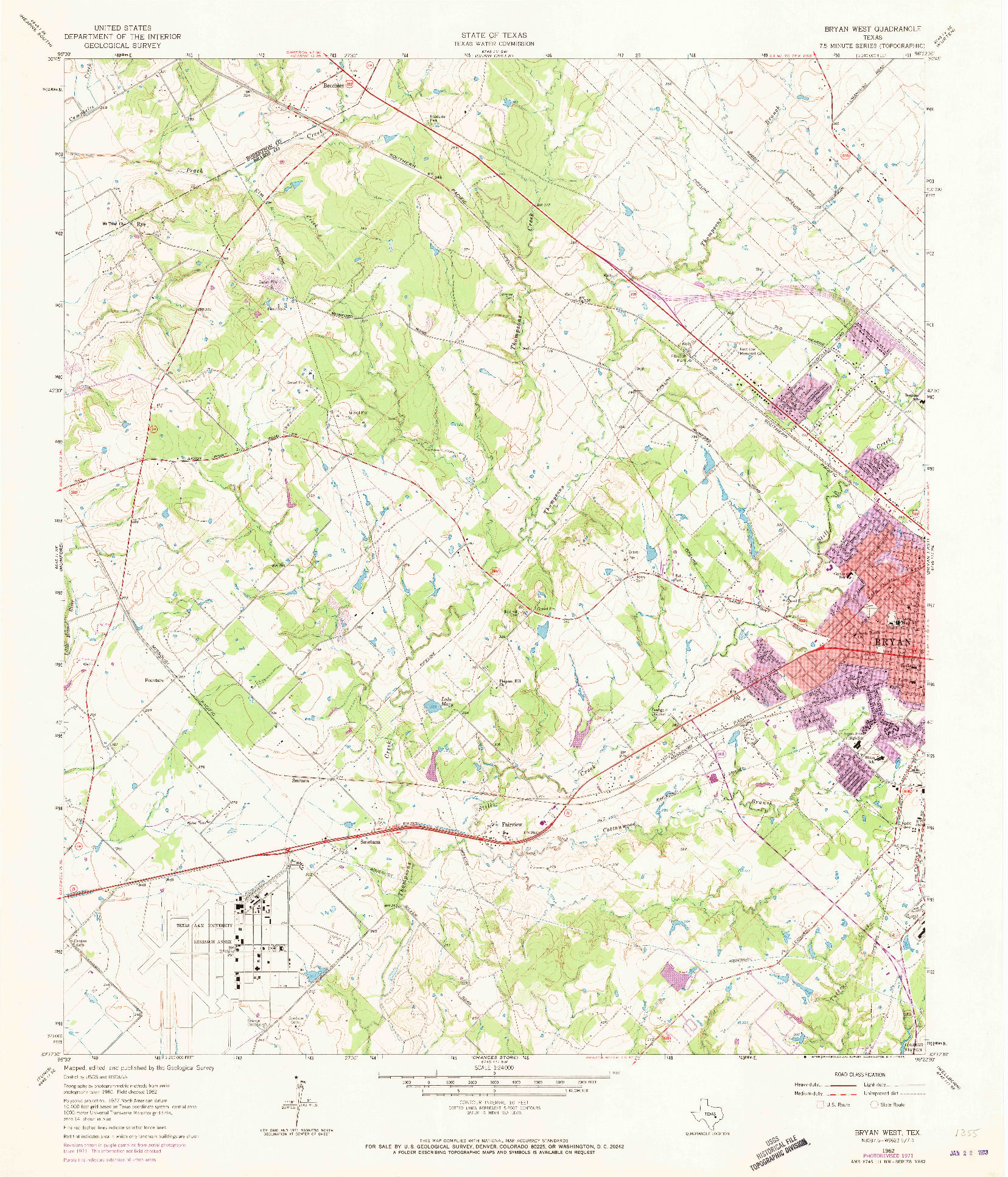 USGS 1:24000-SCALE QUADRANGLE FOR BRYAN WEST, TX 1962