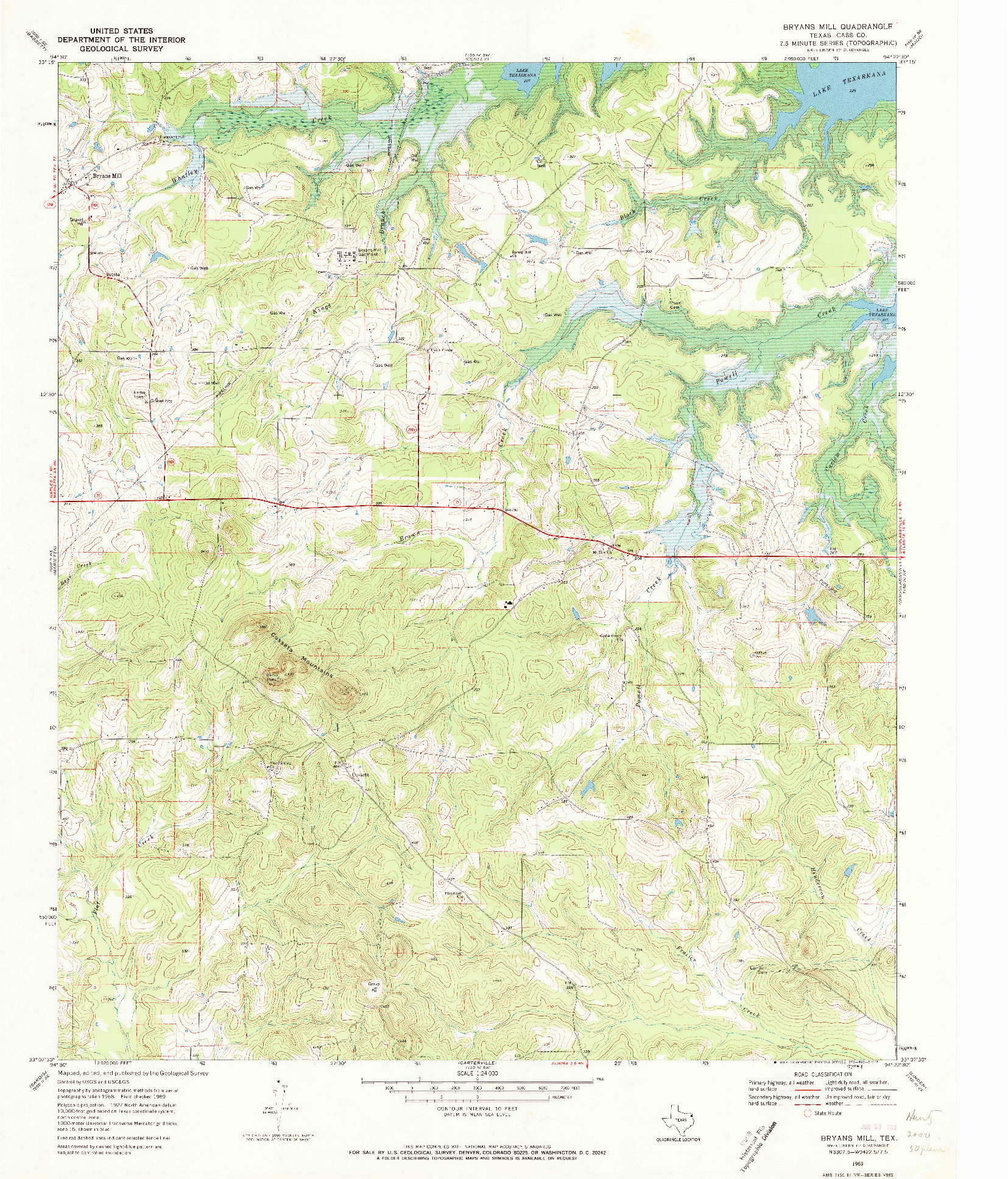 USGS 1:24000-SCALE QUADRANGLE FOR BRYANS MILL, TX 1969