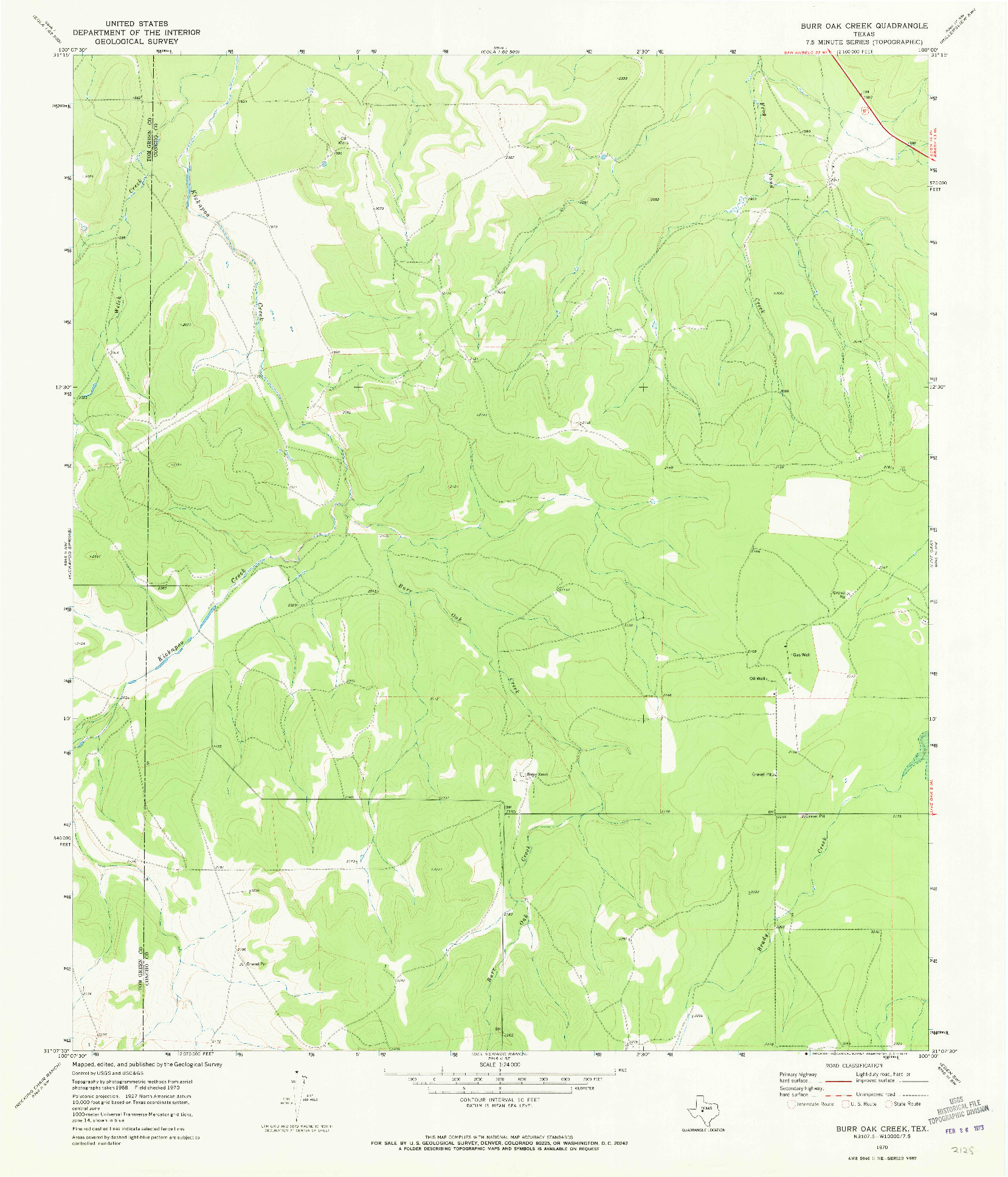 USGS 1:24000-SCALE QUADRANGLE FOR BURR OAK CREEK, TX 1970