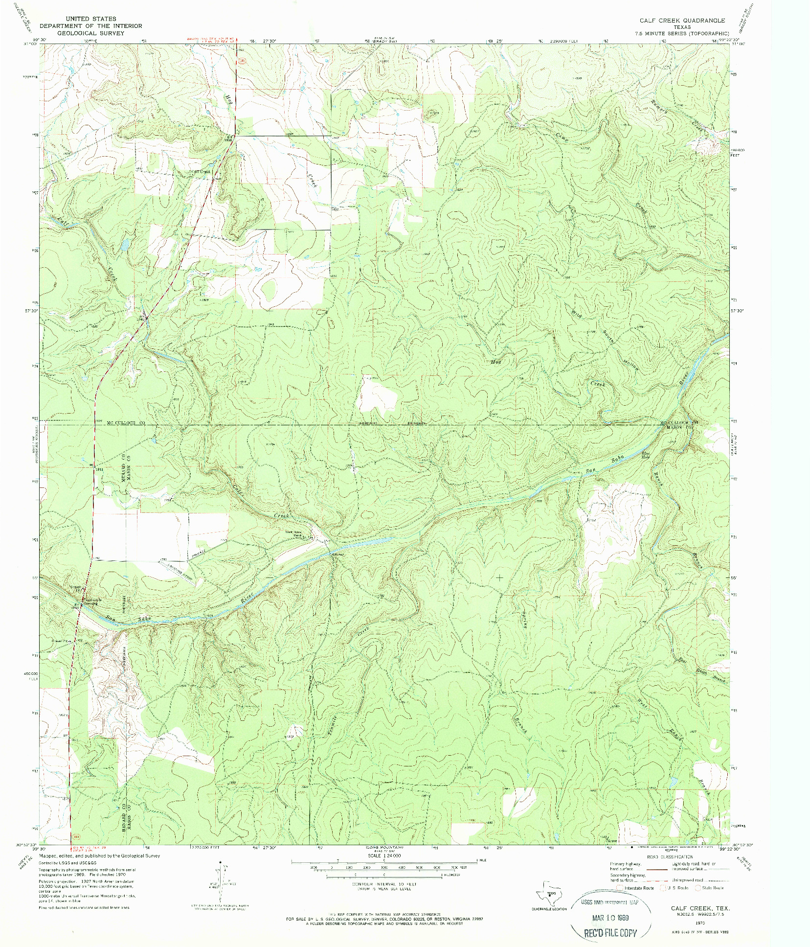 USGS 1:24000-SCALE QUADRANGLE FOR CALF CREEK, TX 1970