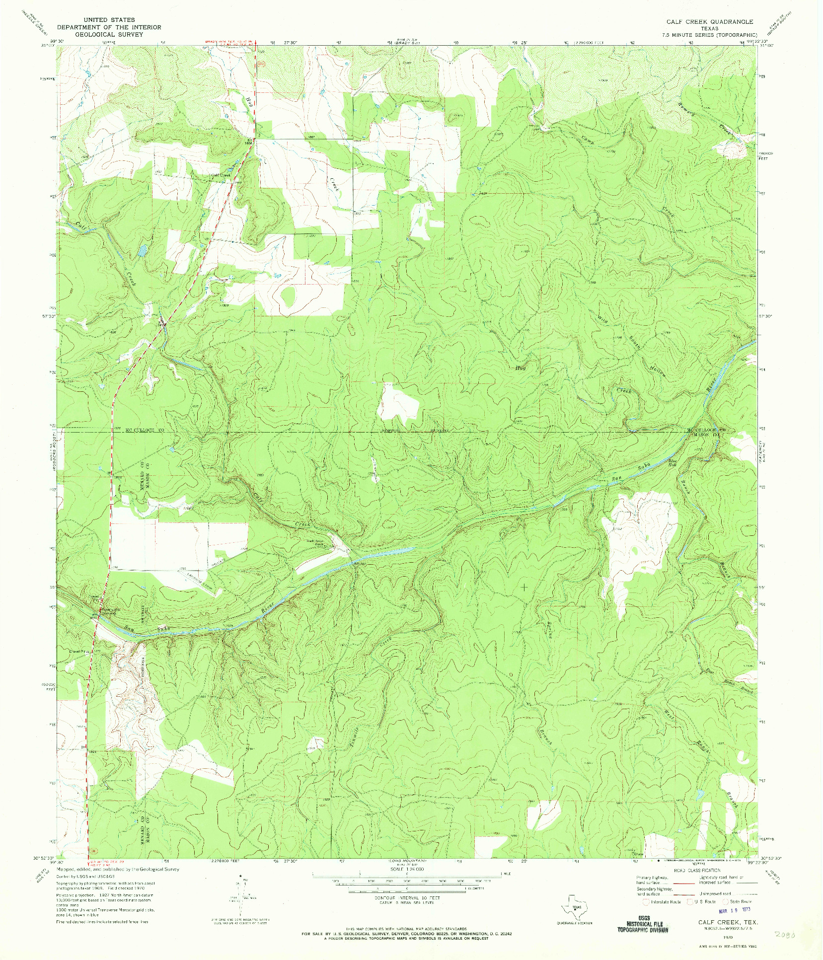 USGS 1:24000-SCALE QUADRANGLE FOR CALF CREEK, TX 1970
