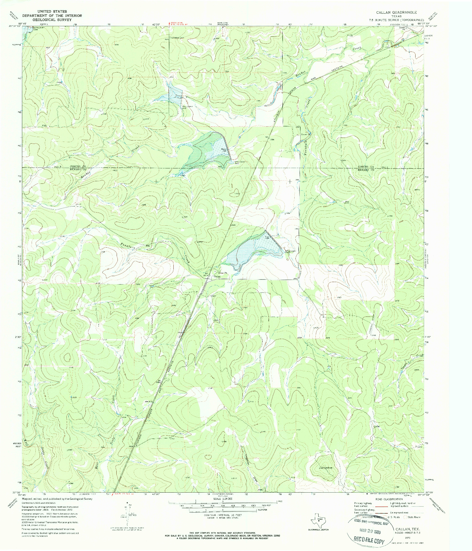 USGS 1:24000-SCALE QUADRANGLE FOR CALLAN, TX 1970