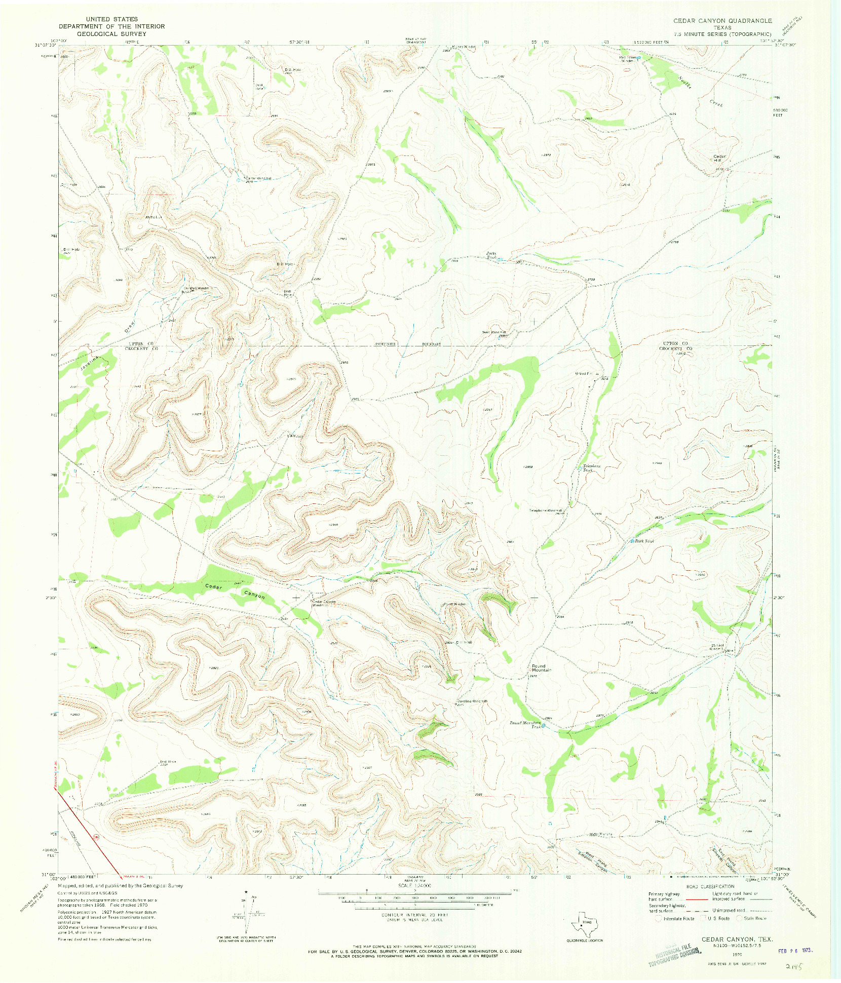 USGS 1:24000-SCALE QUADRANGLE FOR CEDAR CANYON, TX 1970