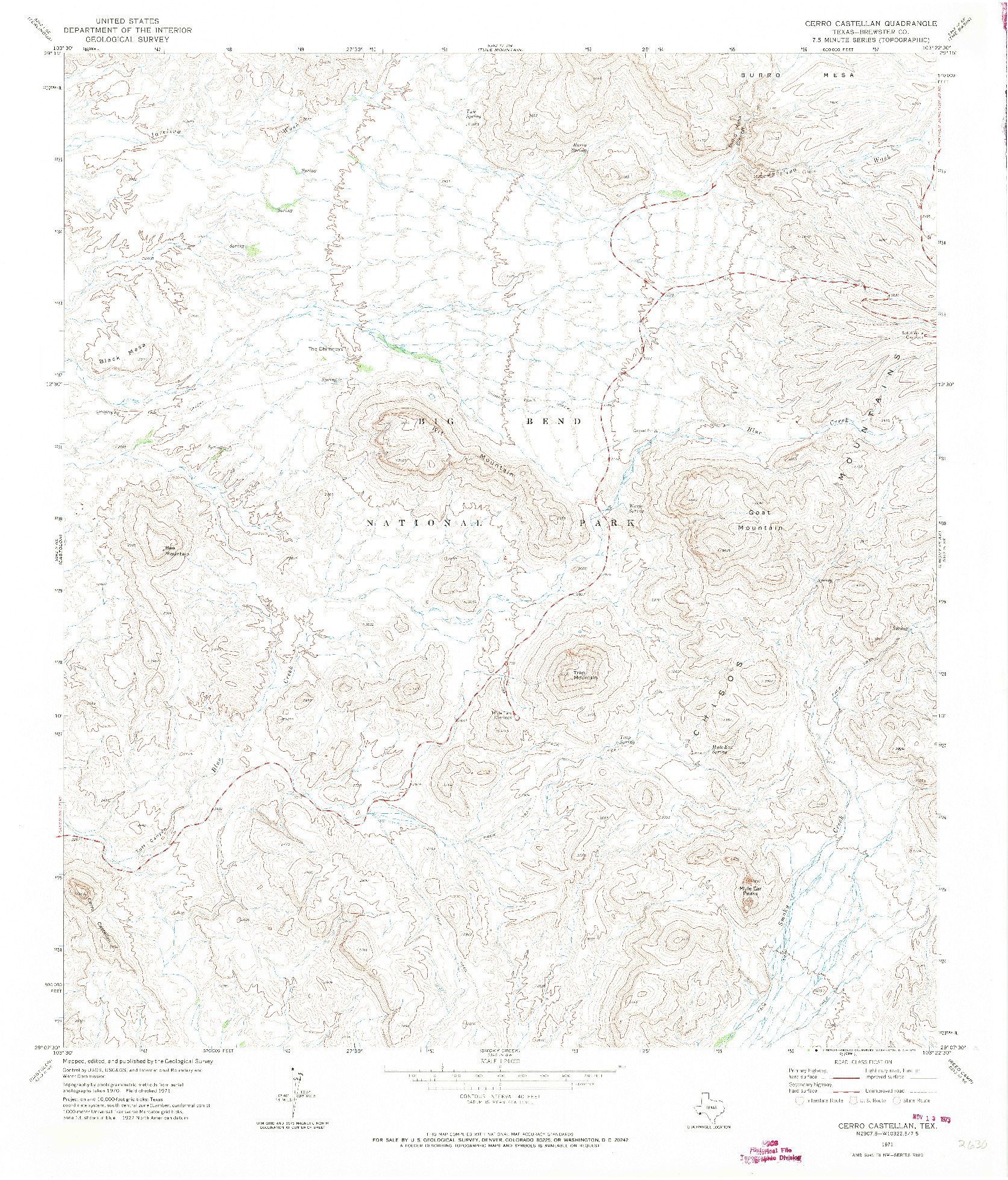 USGS 1:24000-SCALE QUADRANGLE FOR CERRO CASTELLAN, TX 1971