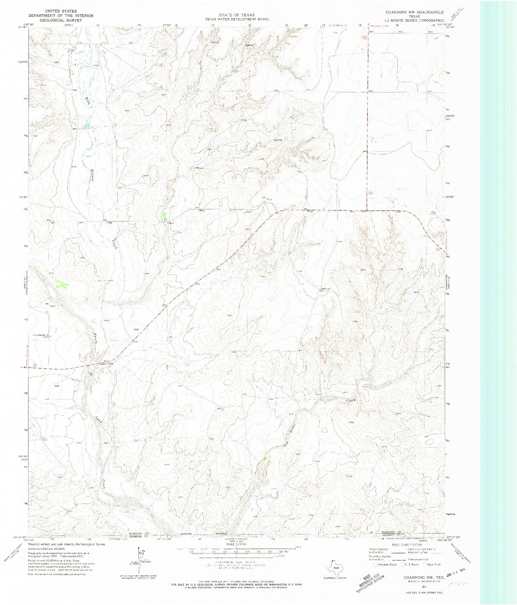 USGS 1:24000-SCALE QUADRANGLE FOR CHANNING NW, TX 1971