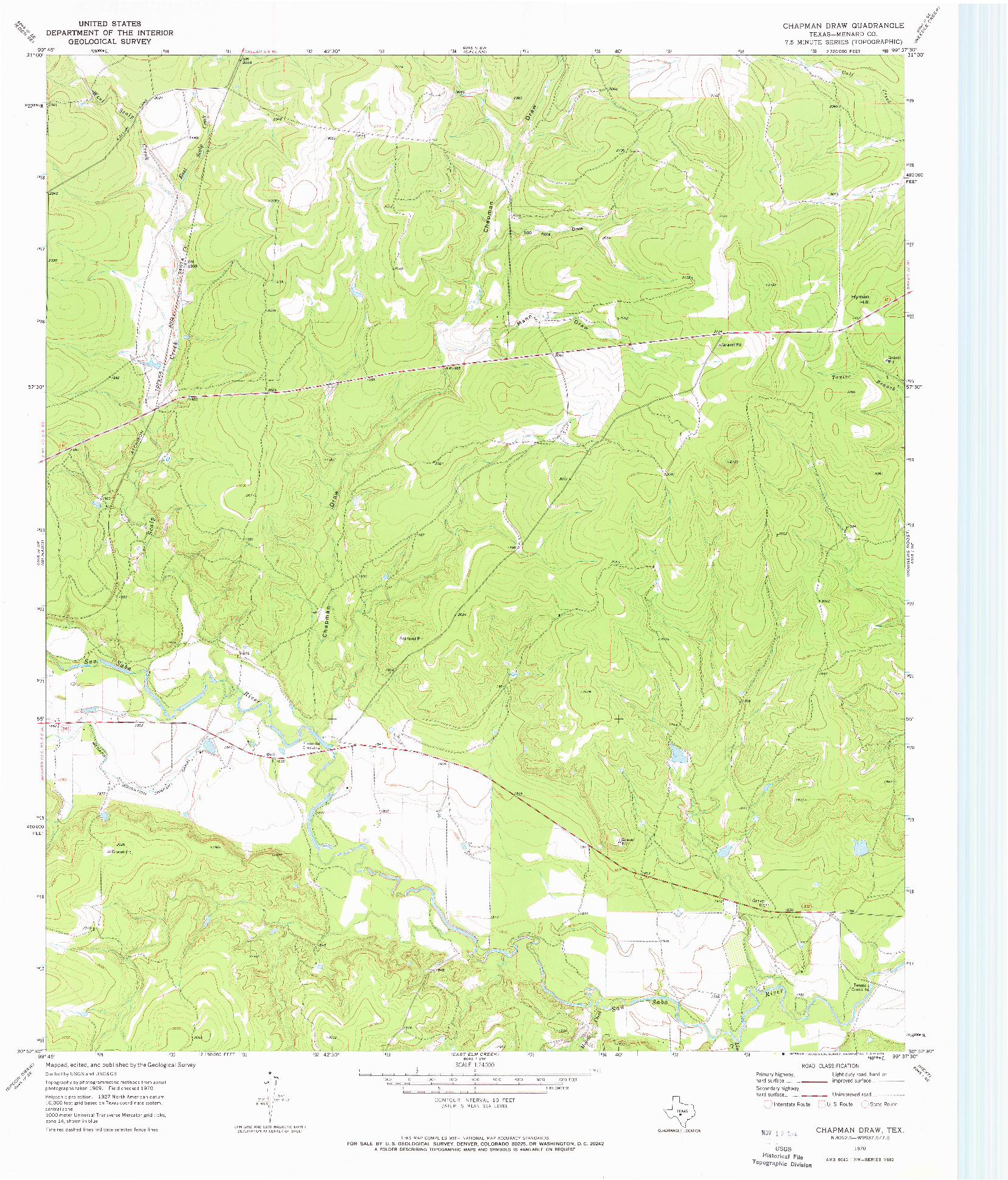 USGS 1:24000-SCALE QUADRANGLE FOR CHAPMAN DRAW, TX 1970