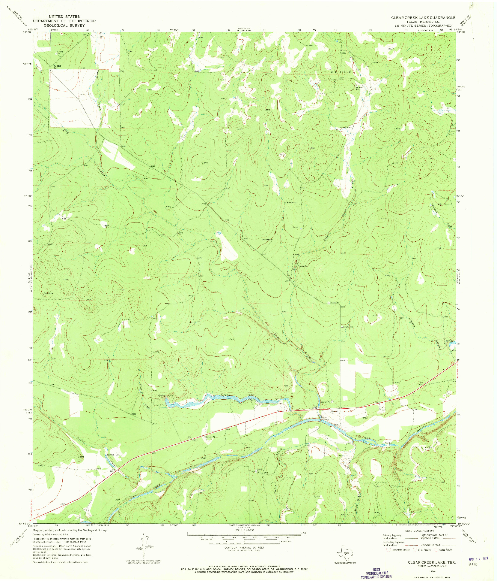 USGS 1:24000-SCALE QUADRANGLE FOR CLEAR CREEK LAKE, TX 1970