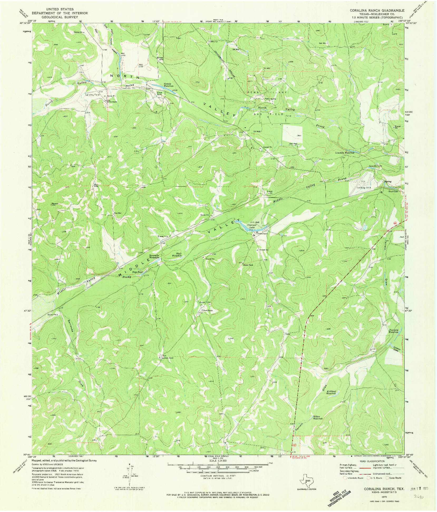 USGS 1:24000-SCALE QUADRANGLE FOR CORALINA RANCH, TX 1970