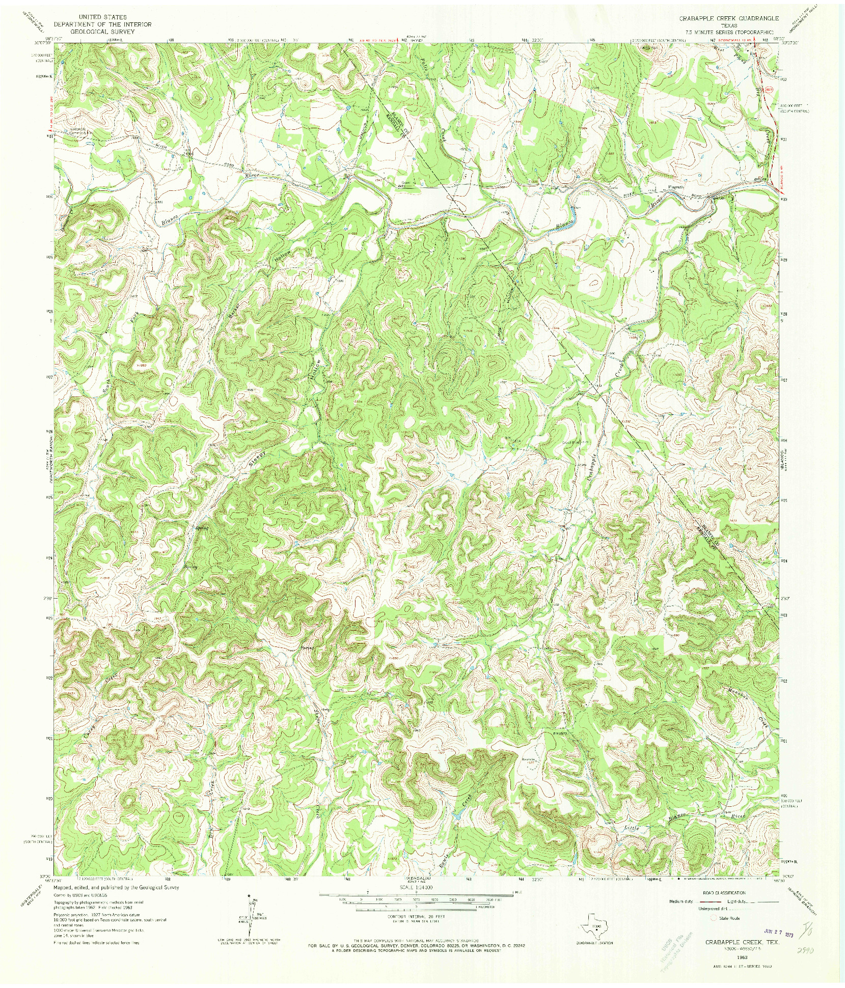 USGS 1:24000-SCALE QUADRANGLE FOR CRABAPPLE CREEK, TX 1963