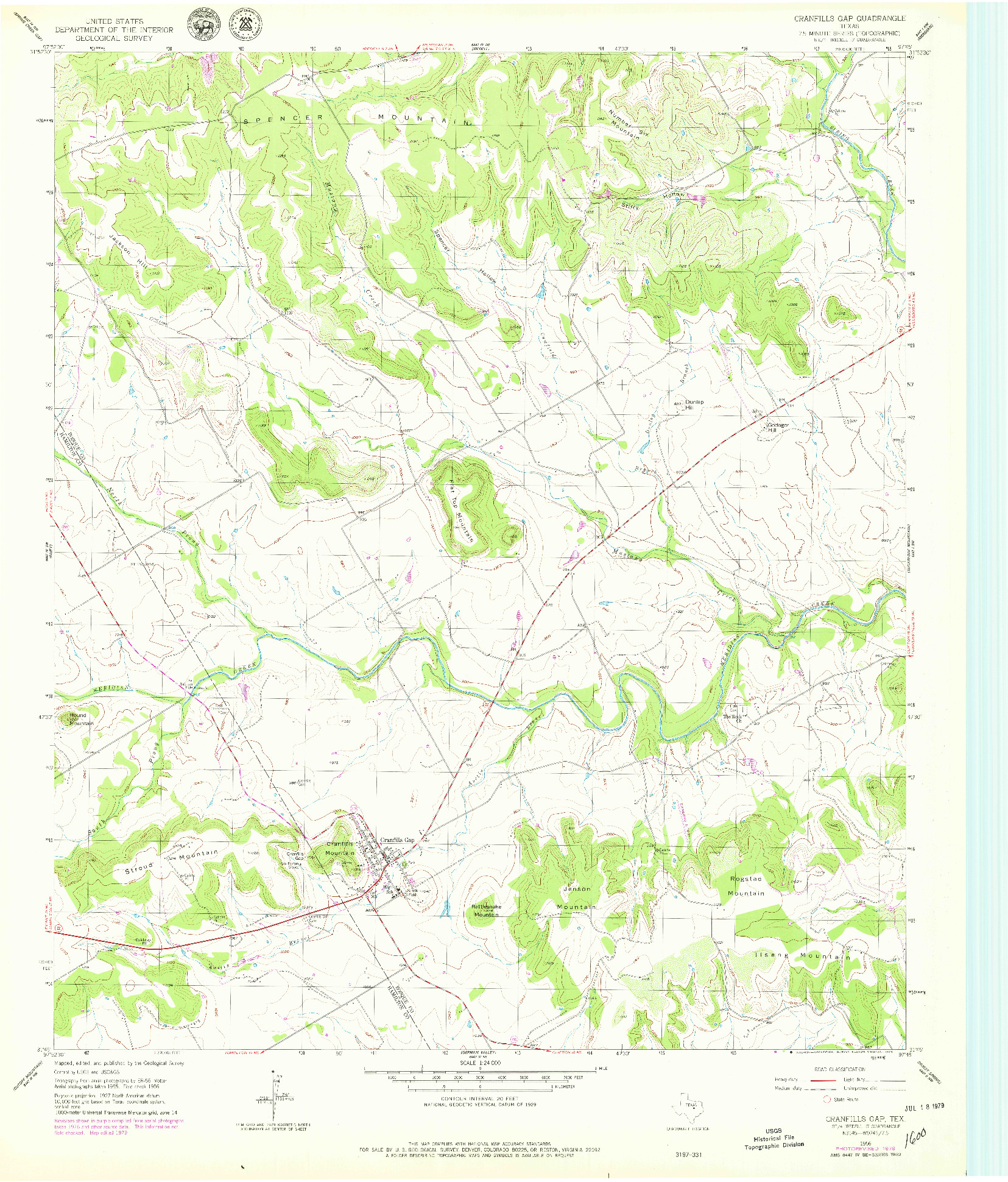 USGS 1:24000-SCALE QUADRANGLE FOR CRANFILLS GAP, TX 1956