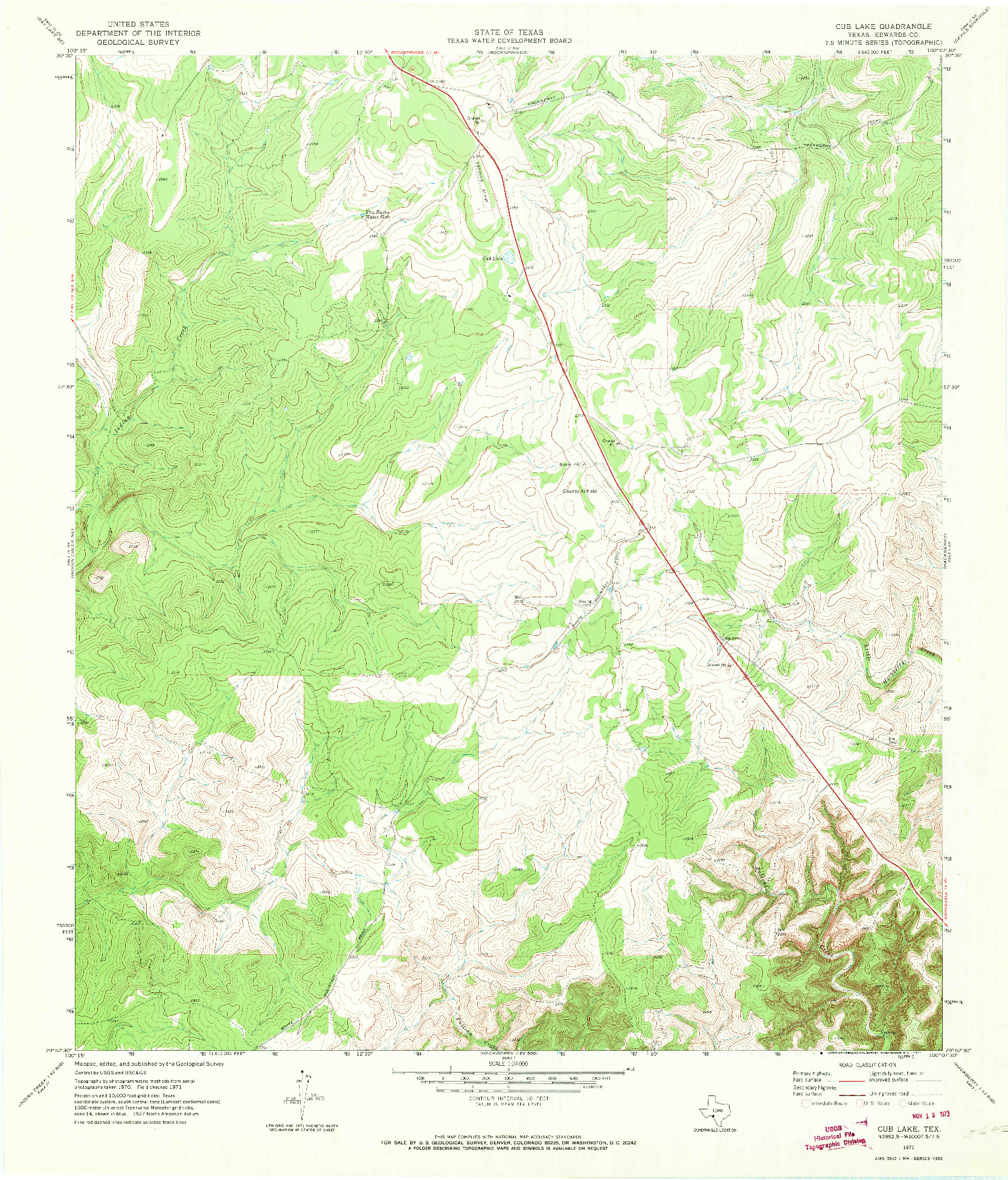 USGS 1:24000-SCALE QUADRANGLE FOR CUB LAKE, TX 1971