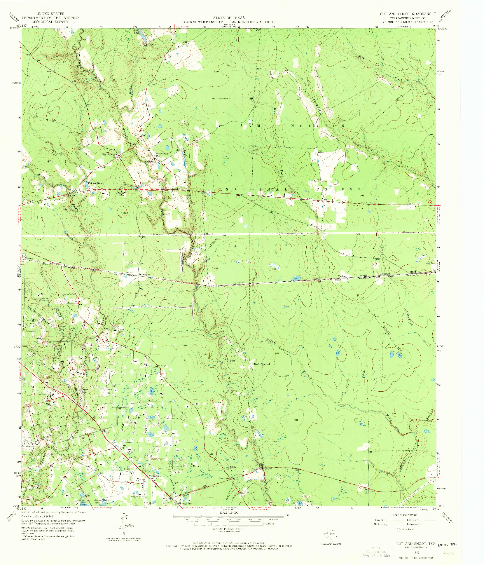 USGS 1:24000-SCALE QUADRANGLE FOR CUT AND SHOOT, TX 1959