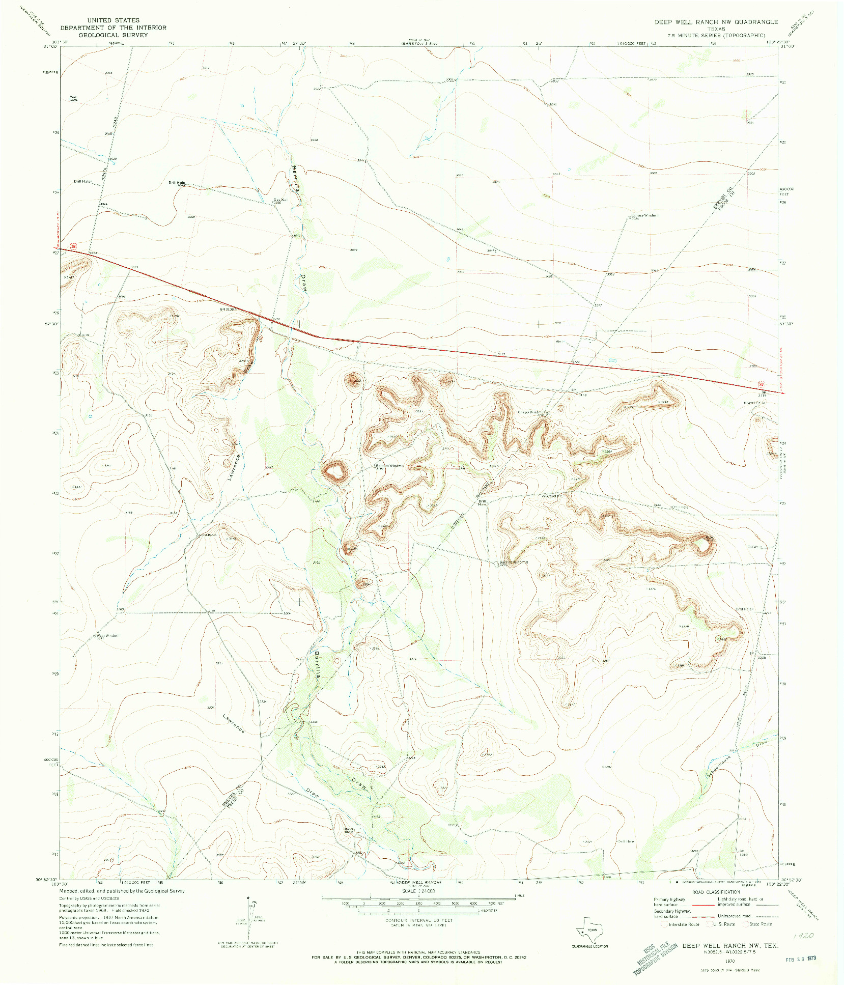 USGS 1:24000-SCALE QUADRANGLE FOR DEEP WELL RANCH NW, TX 1970