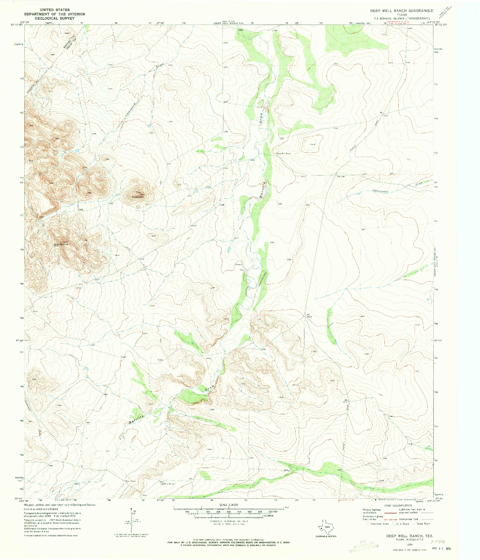 USGS 1:24000-SCALE QUADRANGLE FOR DEEP WELL RANCH, TX 1970