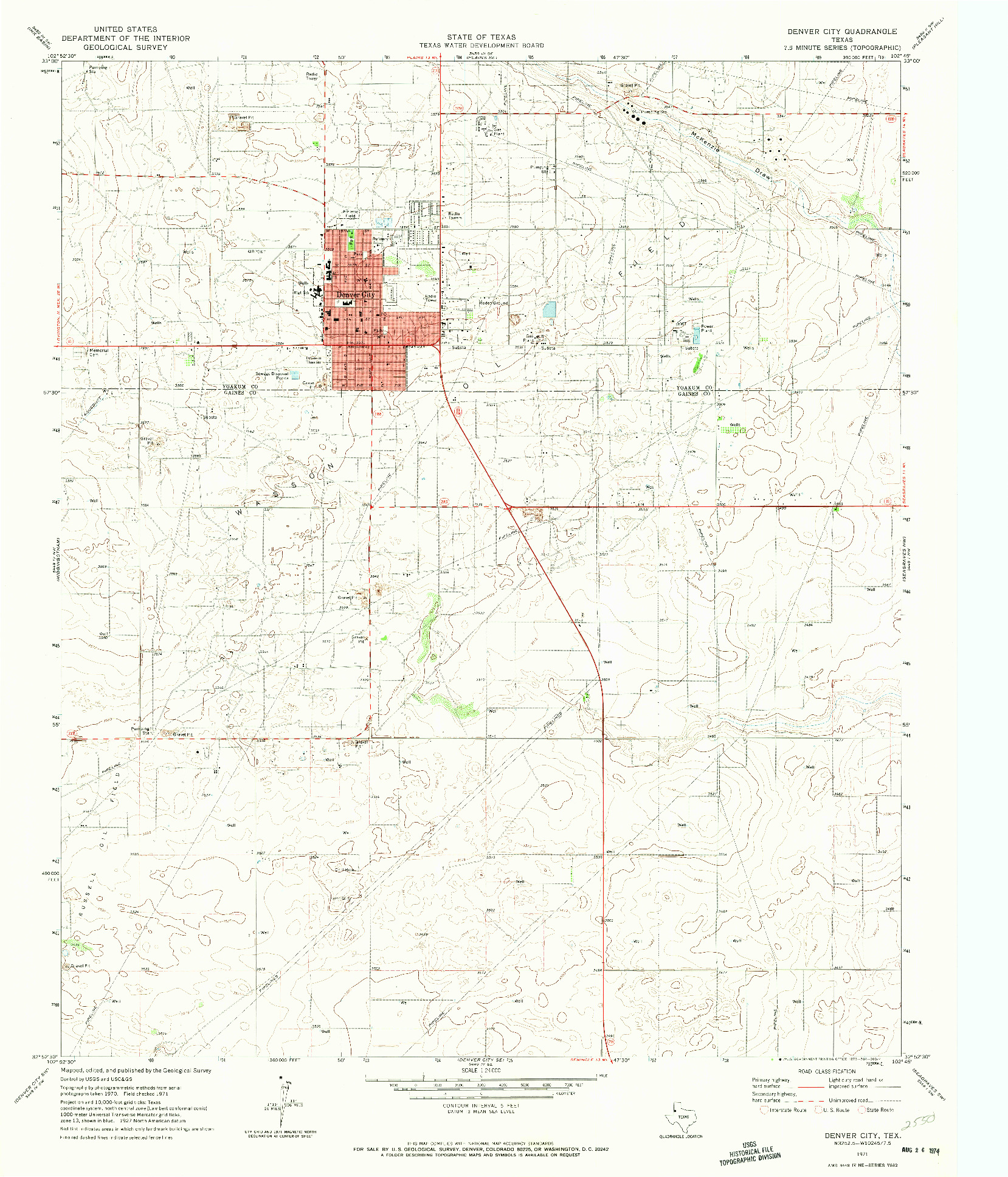 USGS 1:24000-SCALE QUADRANGLE FOR DENVER CITY, TX 1971