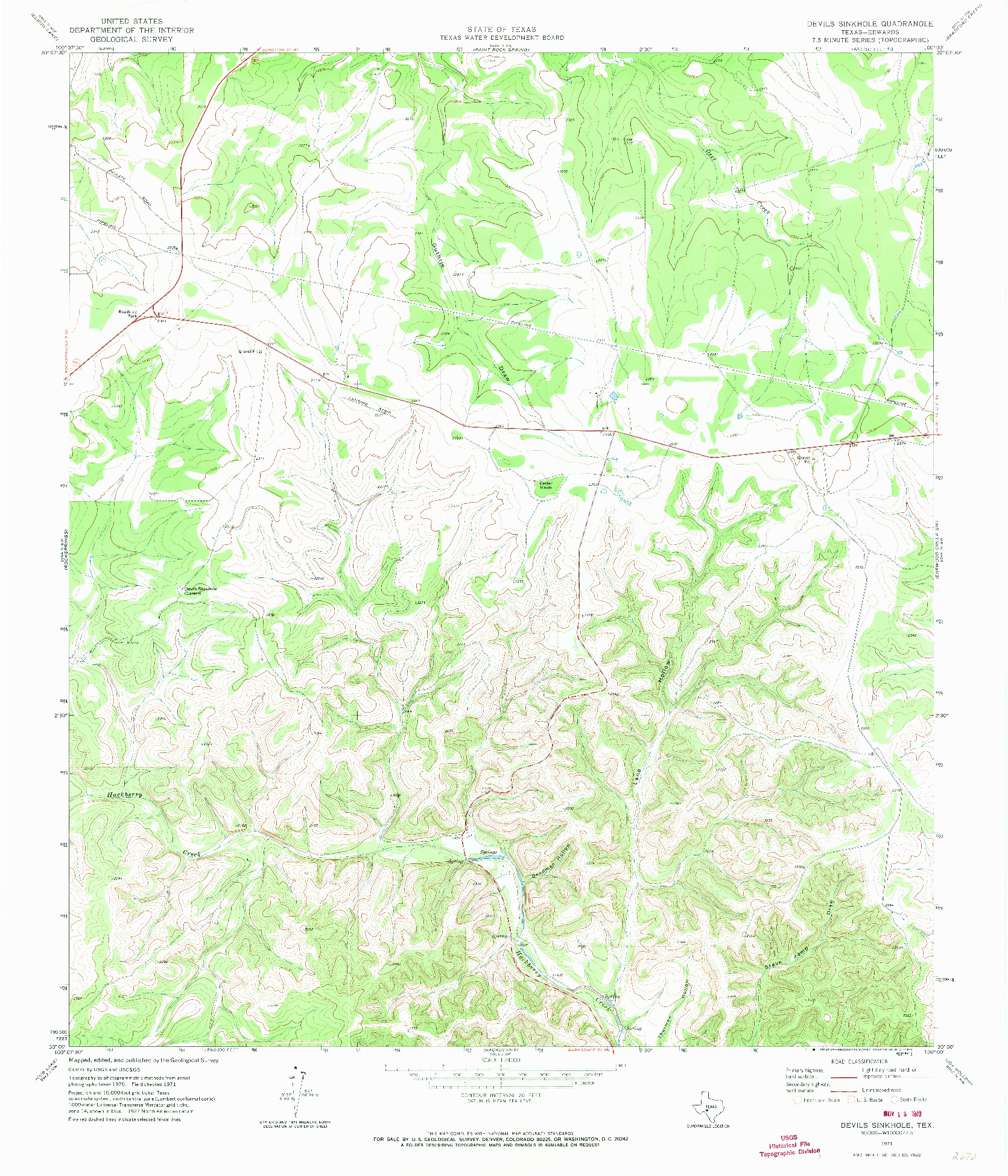 USGS 1:24000-SCALE QUADRANGLE FOR DEVILS SINKHOLE, TX 1971