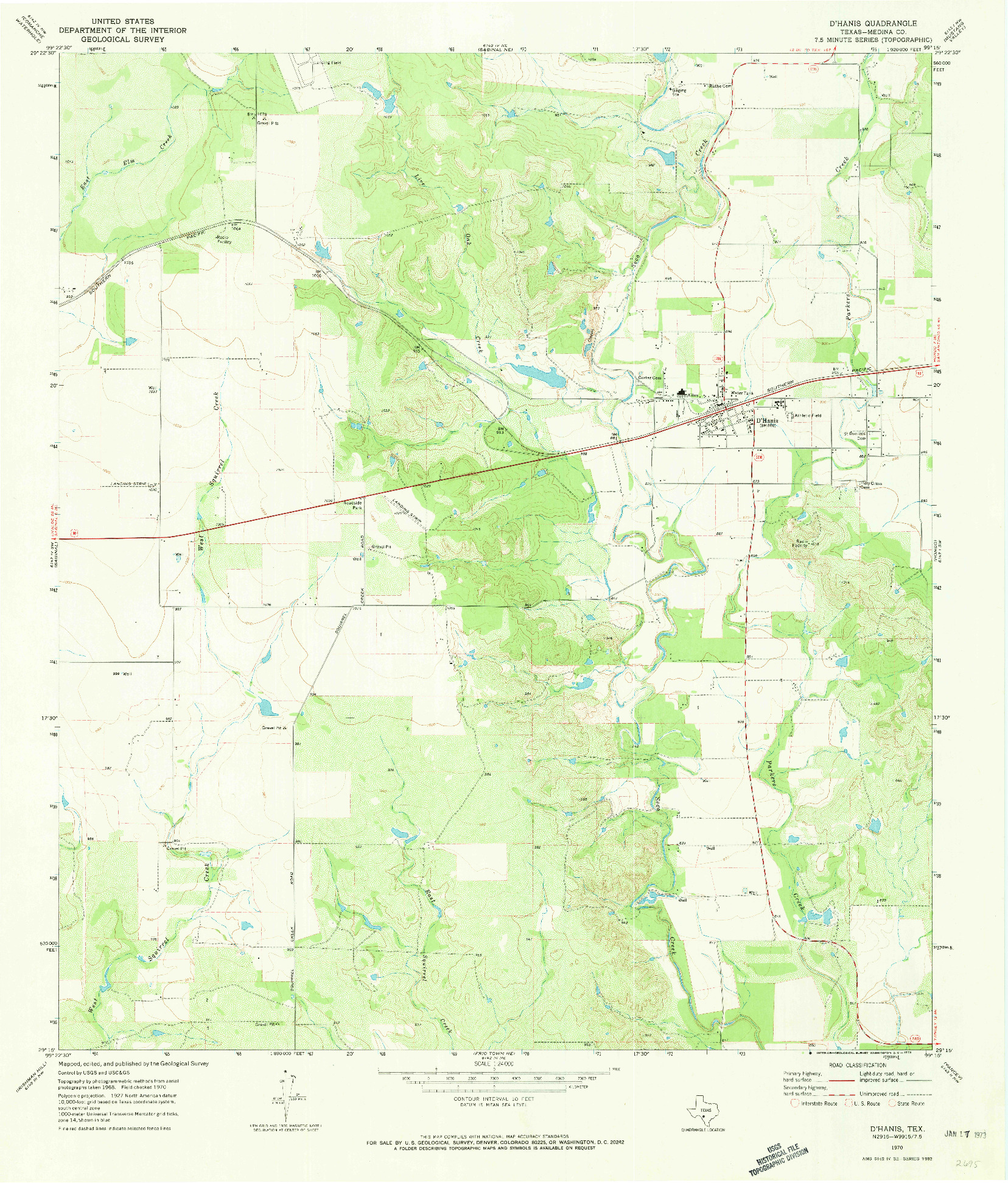 USGS 1:24000-SCALE QUADRANGLE FOR D'HANIS, TX 1970