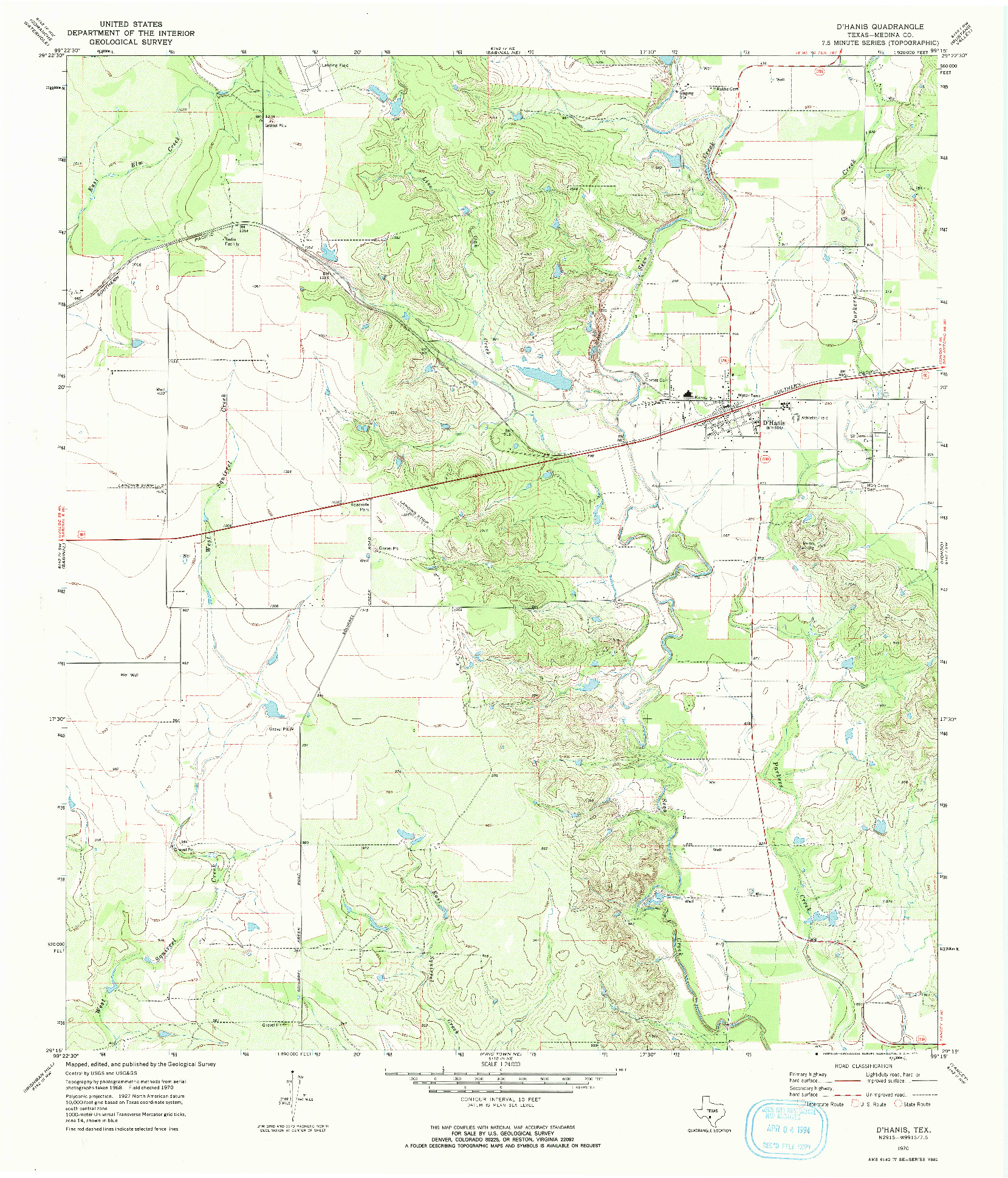 USGS 1:24000-SCALE QUADRANGLE FOR D'HANIS, TX 1970