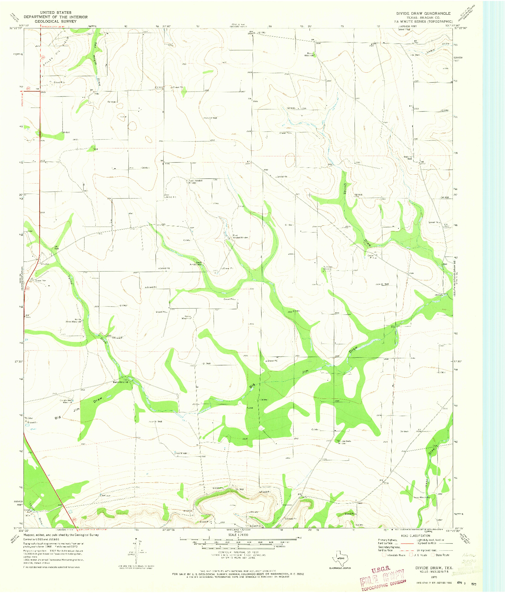 USGS 1:24000-SCALE QUADRANGLE FOR DIVIDE DRAW, TX 1970