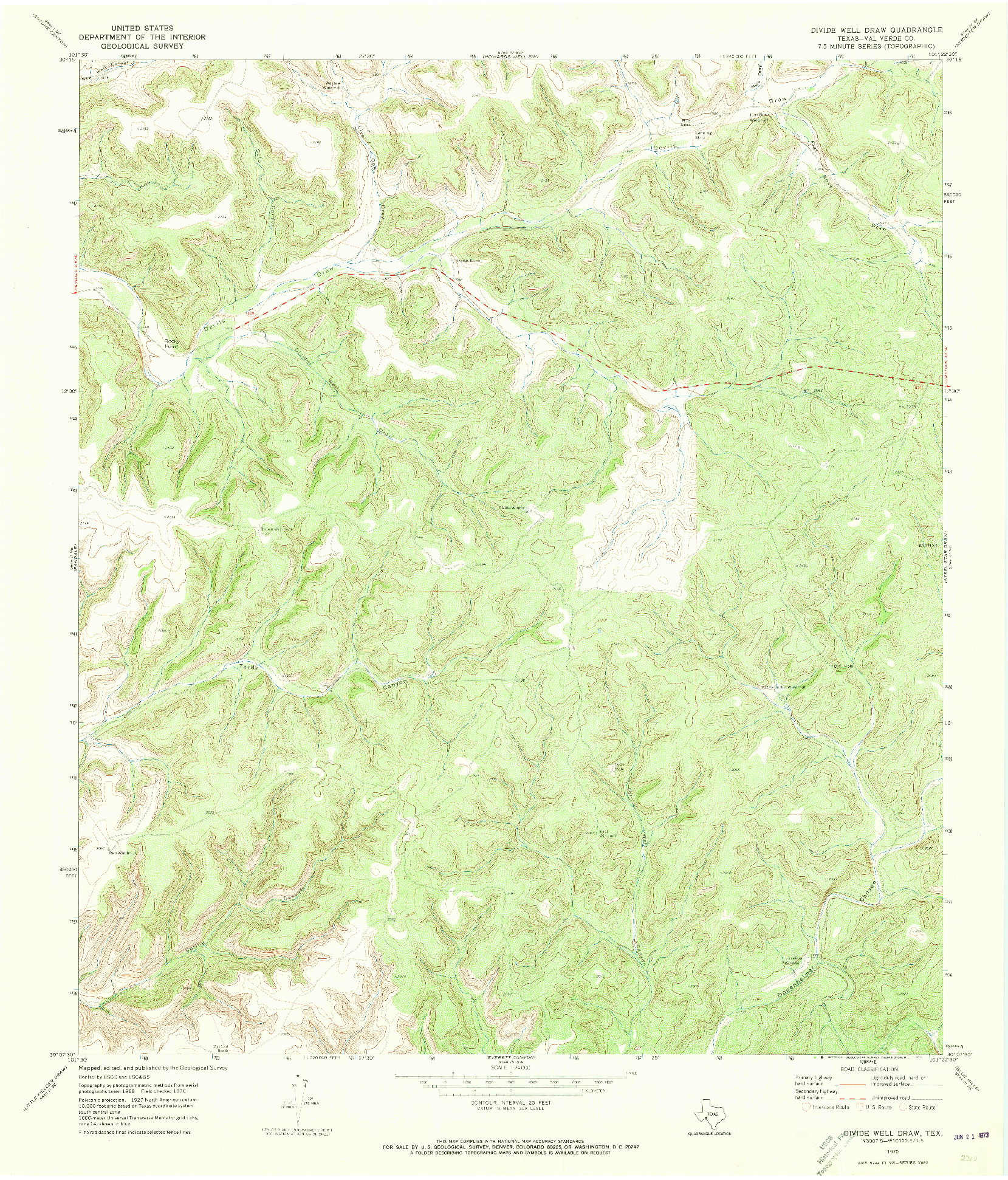 USGS 1:24000-SCALE QUADRANGLE FOR DIVIDE WELL DRAW, TX 1970