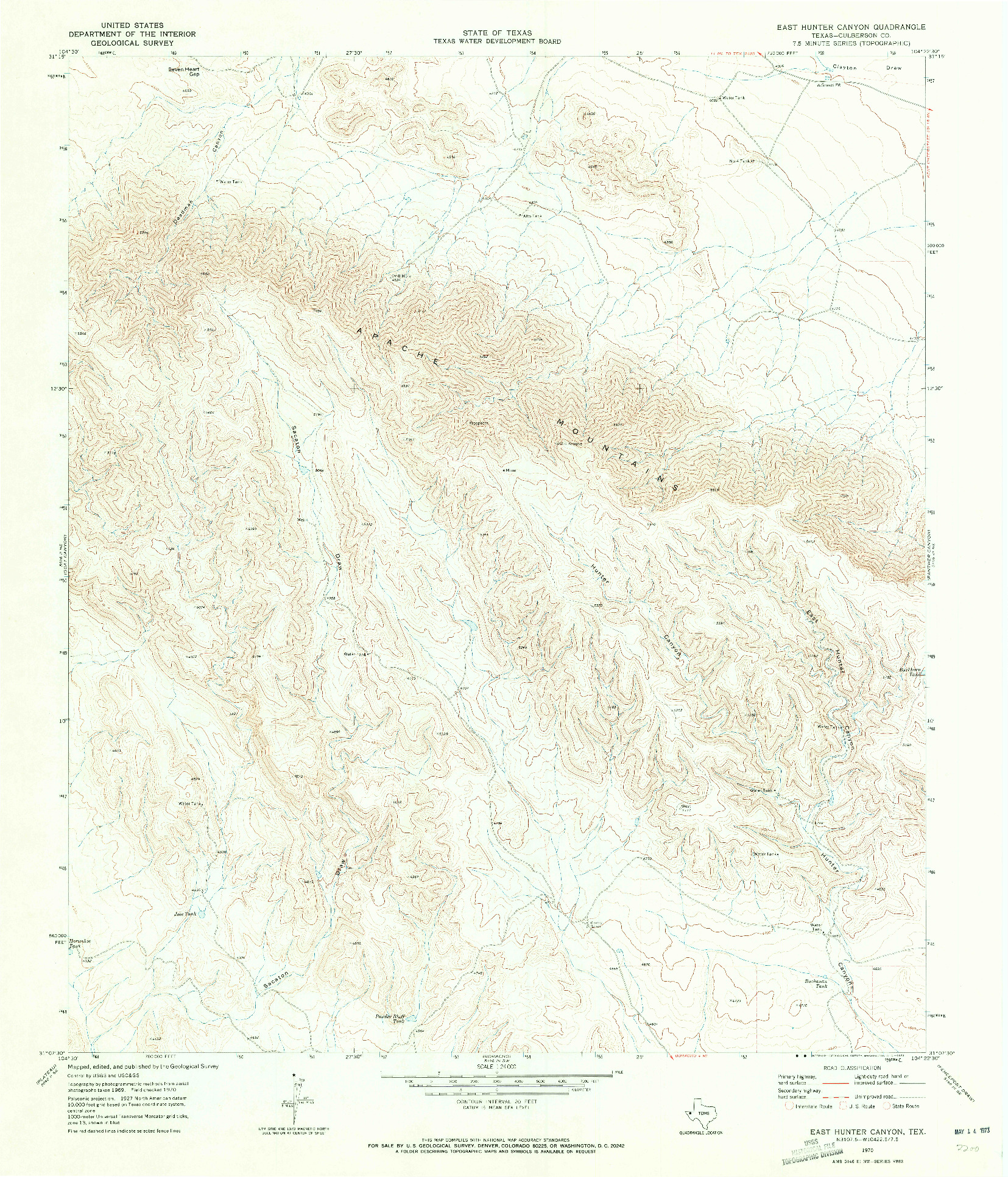 USGS 1:24000-SCALE QUADRANGLE FOR EAST HUNTER CANYON, TX 1970