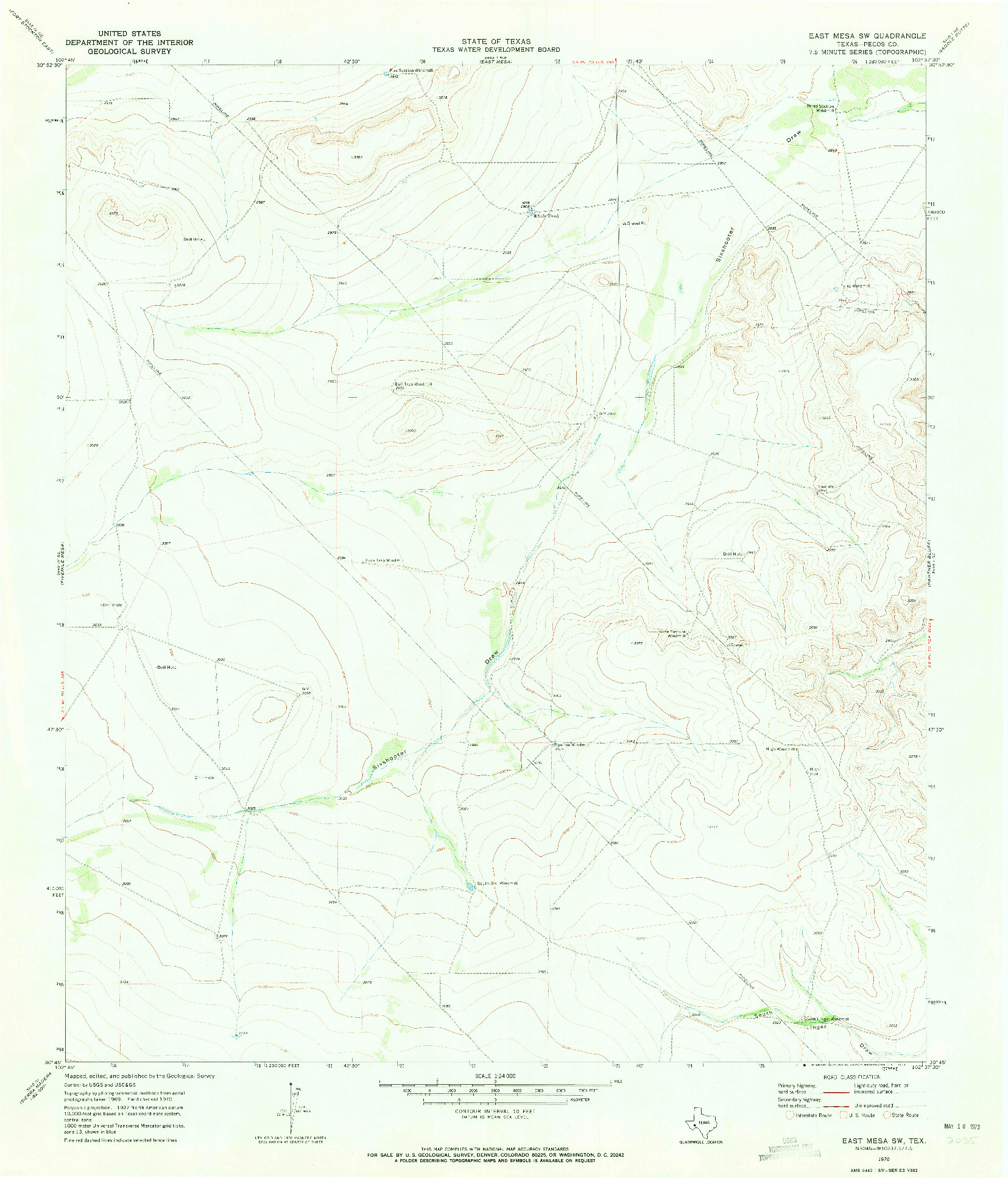 USGS 1:24000-SCALE QUADRANGLE FOR EAST MESA SW, TX 1970