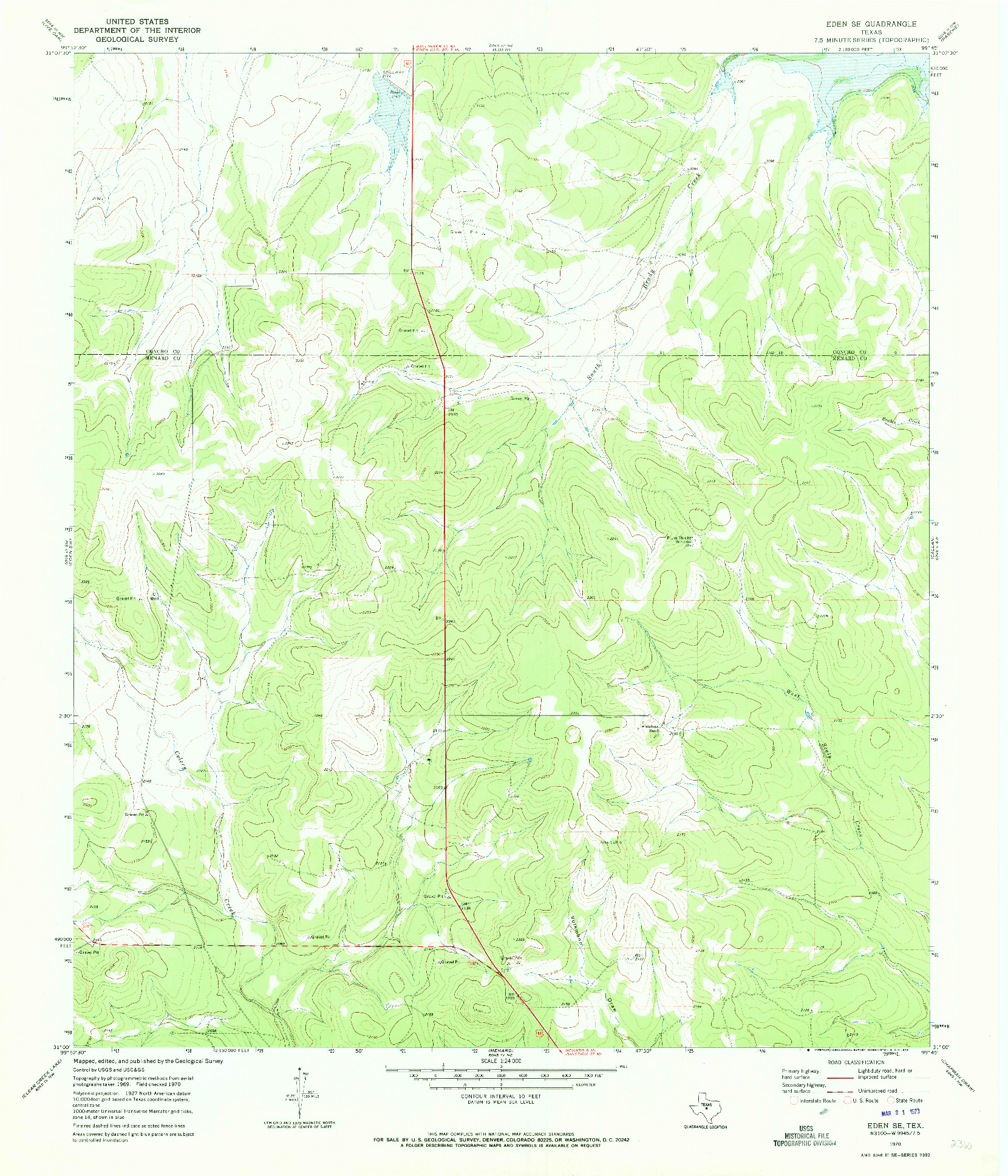 USGS 1:24000-SCALE QUADRANGLE FOR EDEN SE, TX 1970