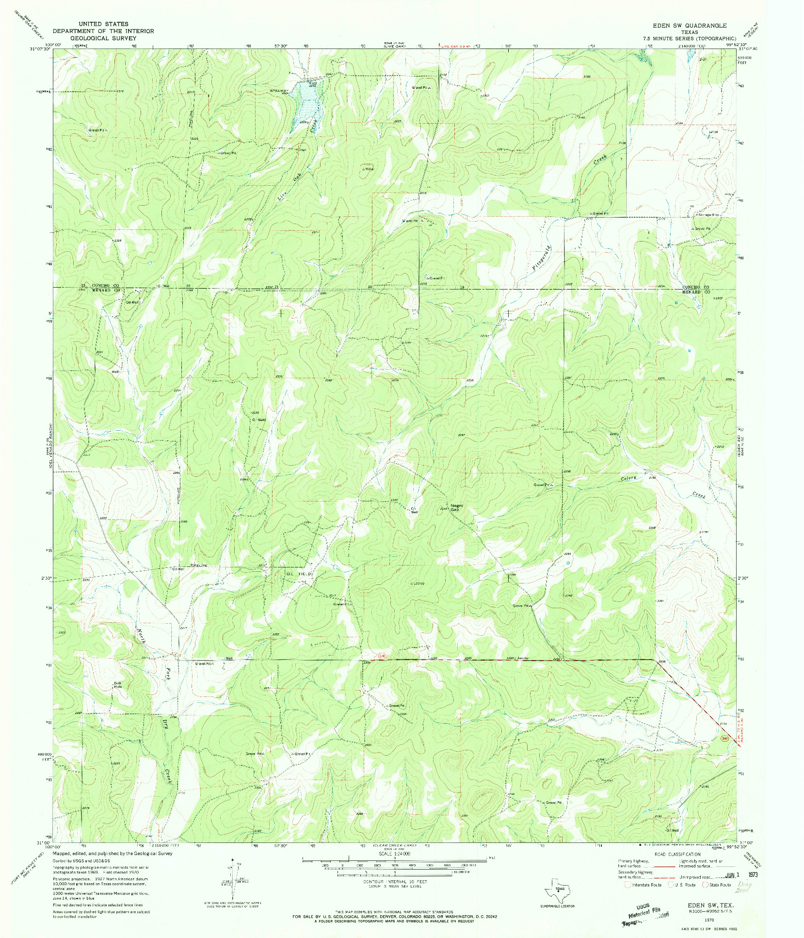 USGS 1:24000-SCALE QUADRANGLE FOR EDEN SW, TX 1970