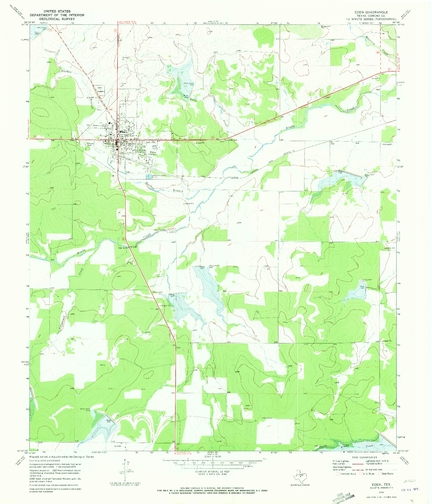 USGS 1:24000-SCALE QUADRANGLE FOR EDEN, TX 1970