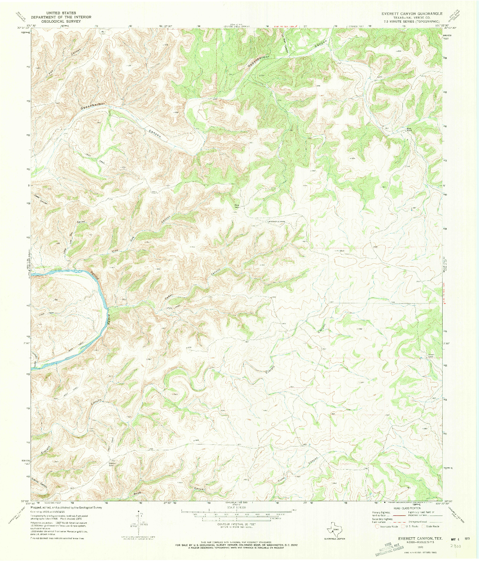 USGS 1:24000-SCALE QUADRANGLE FOR EVERETT CANYON, TX 1970