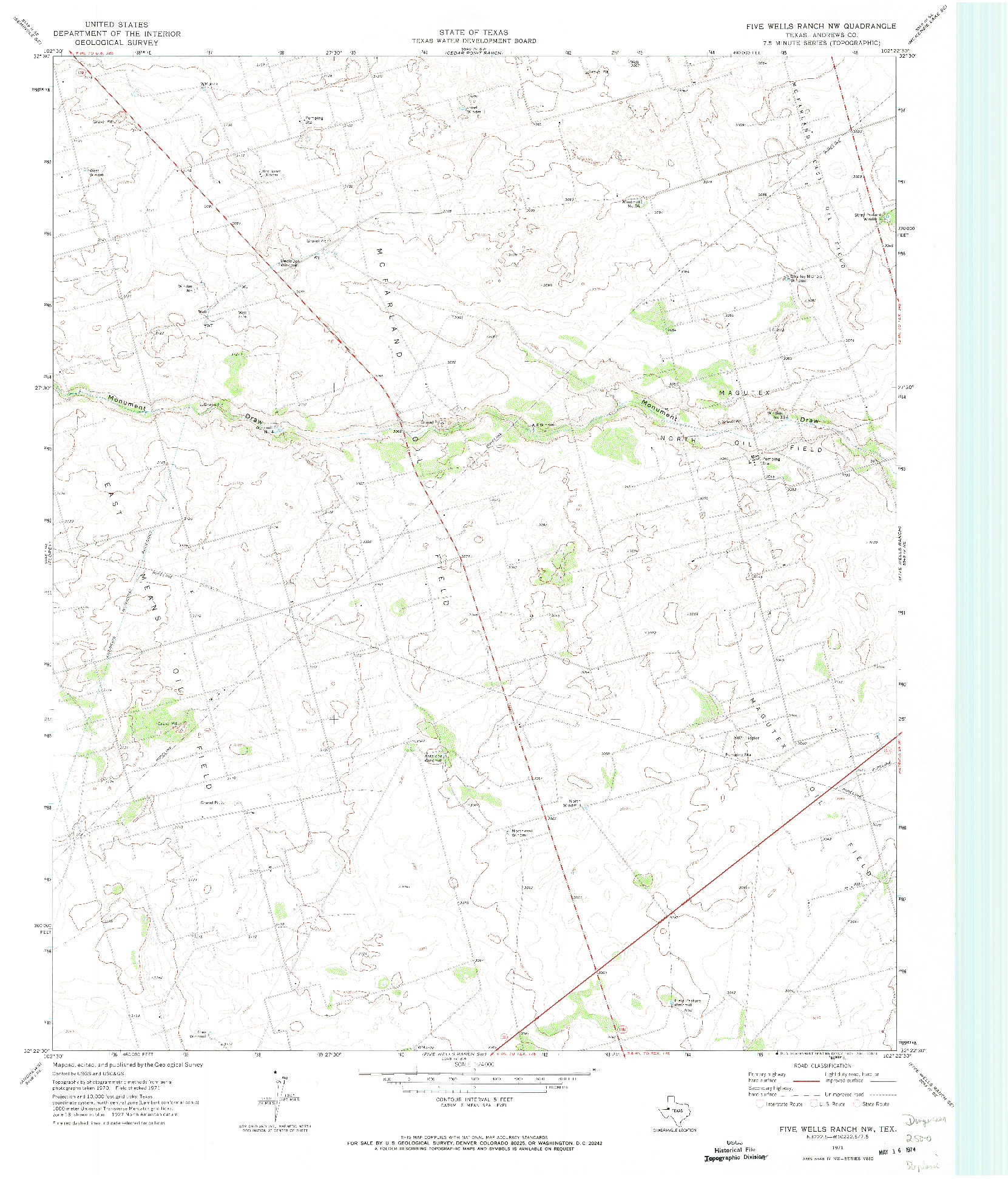 USGS 1:24000-SCALE QUADRANGLE FOR FIVE WELLS RANCH NW, TX 1971