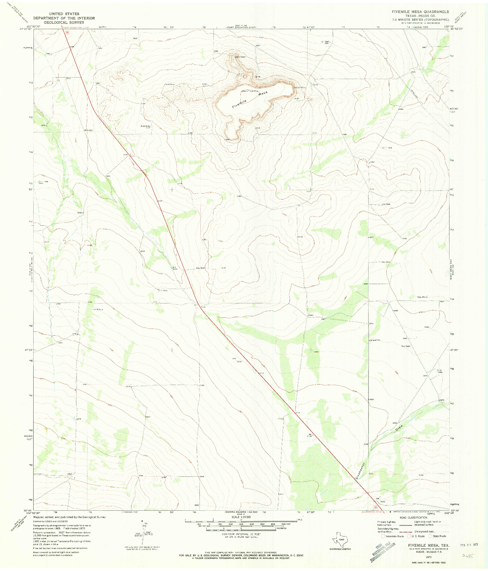USGS 1:24000-SCALE QUADRANGLE FOR FIVEMILE MESA, TX 1970