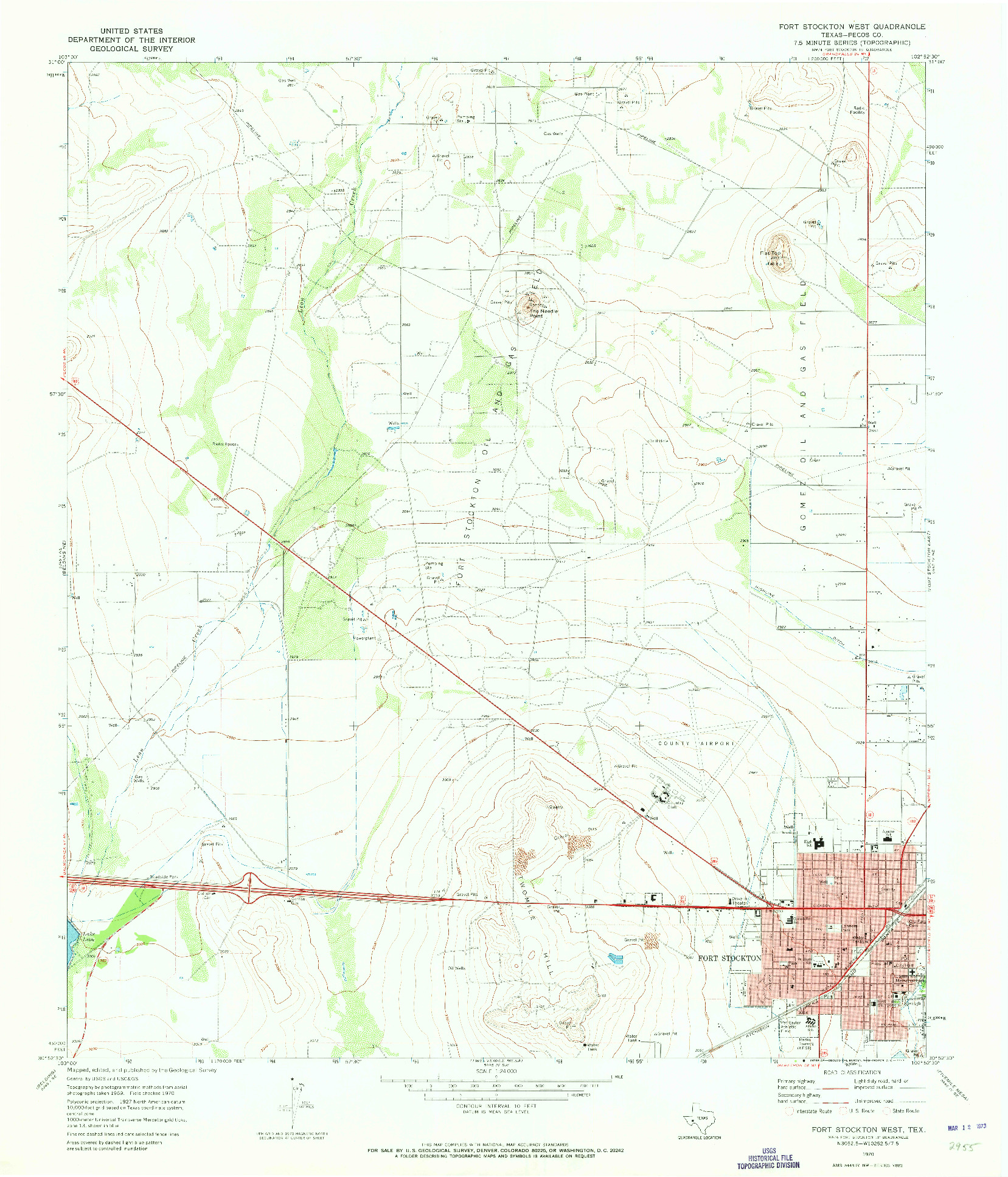 USGS 1:24000-SCALE QUADRANGLE FOR FORT STOCKTON WEST, TX 1970